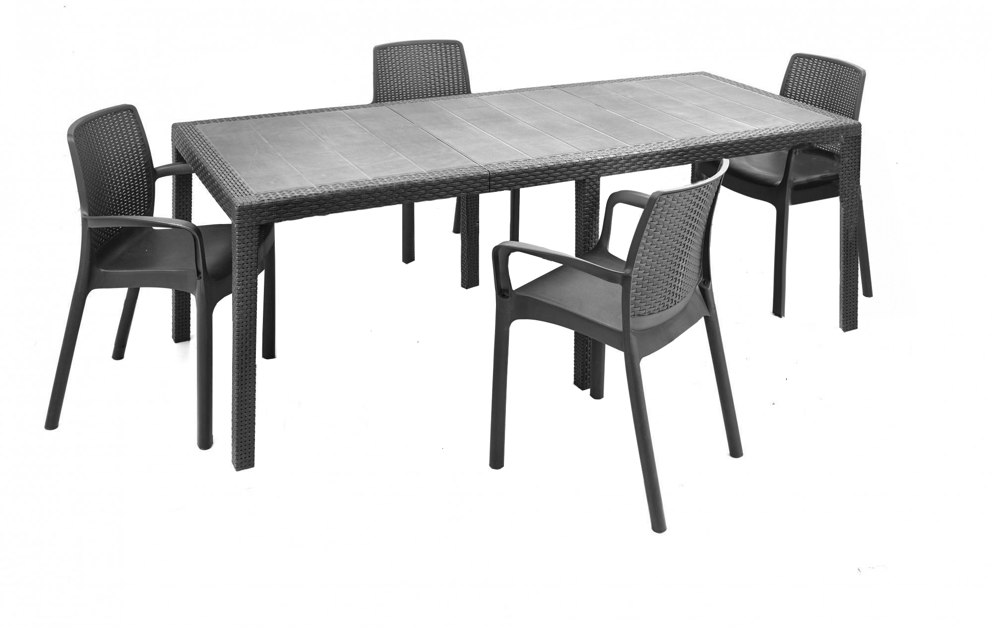 Ensemble table et chaises anthracite 150x90 cm