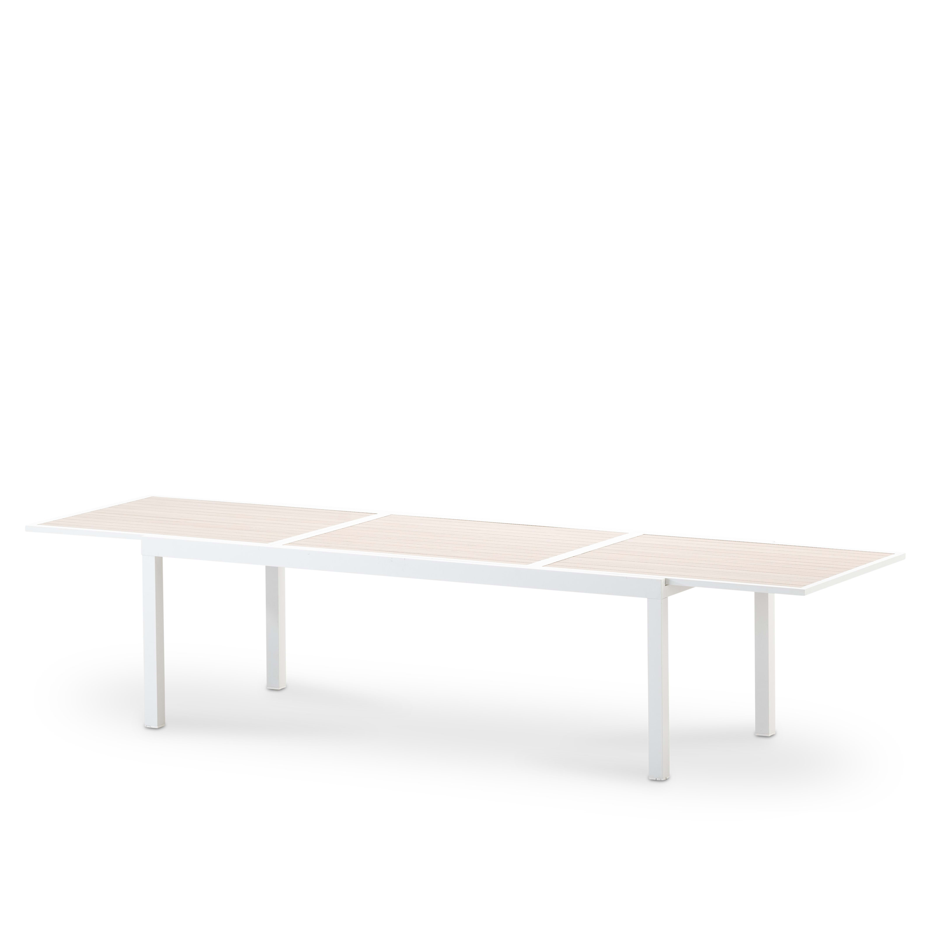 Table jardin extensible aluminium blanc plateau bois 224/336x100