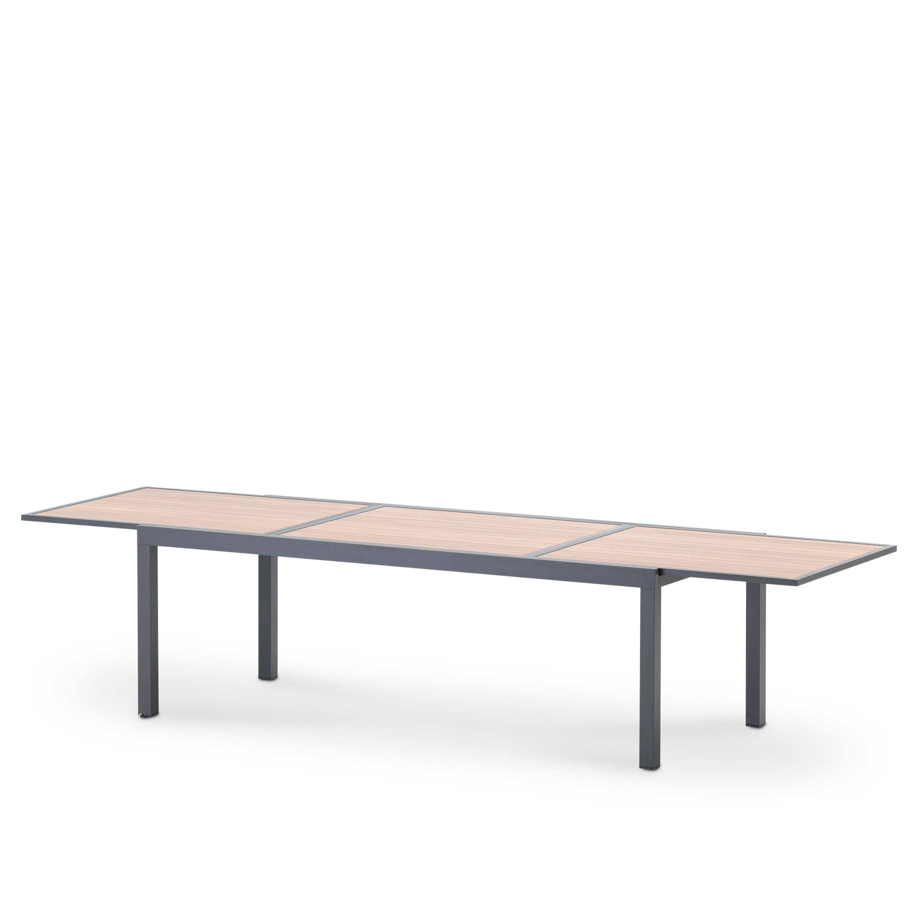 Table jardin extensible 224/336x100 alu anthracite tableau aspect bois