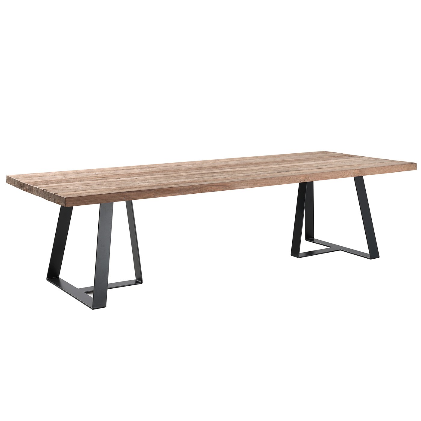 Table à manger de jardin 10 personnes en teck et acier noir L300