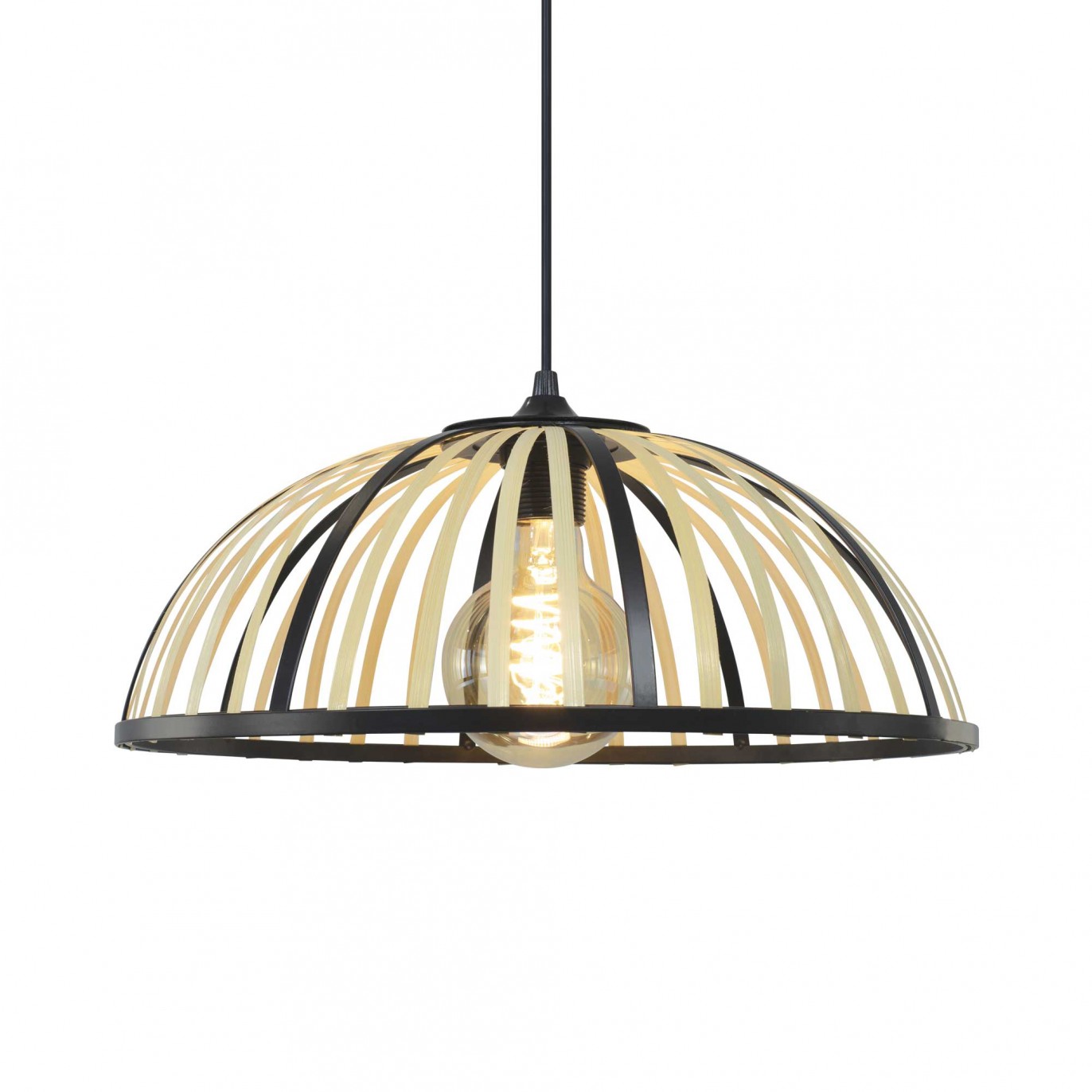 Suspension en métal noir et bambou naturel