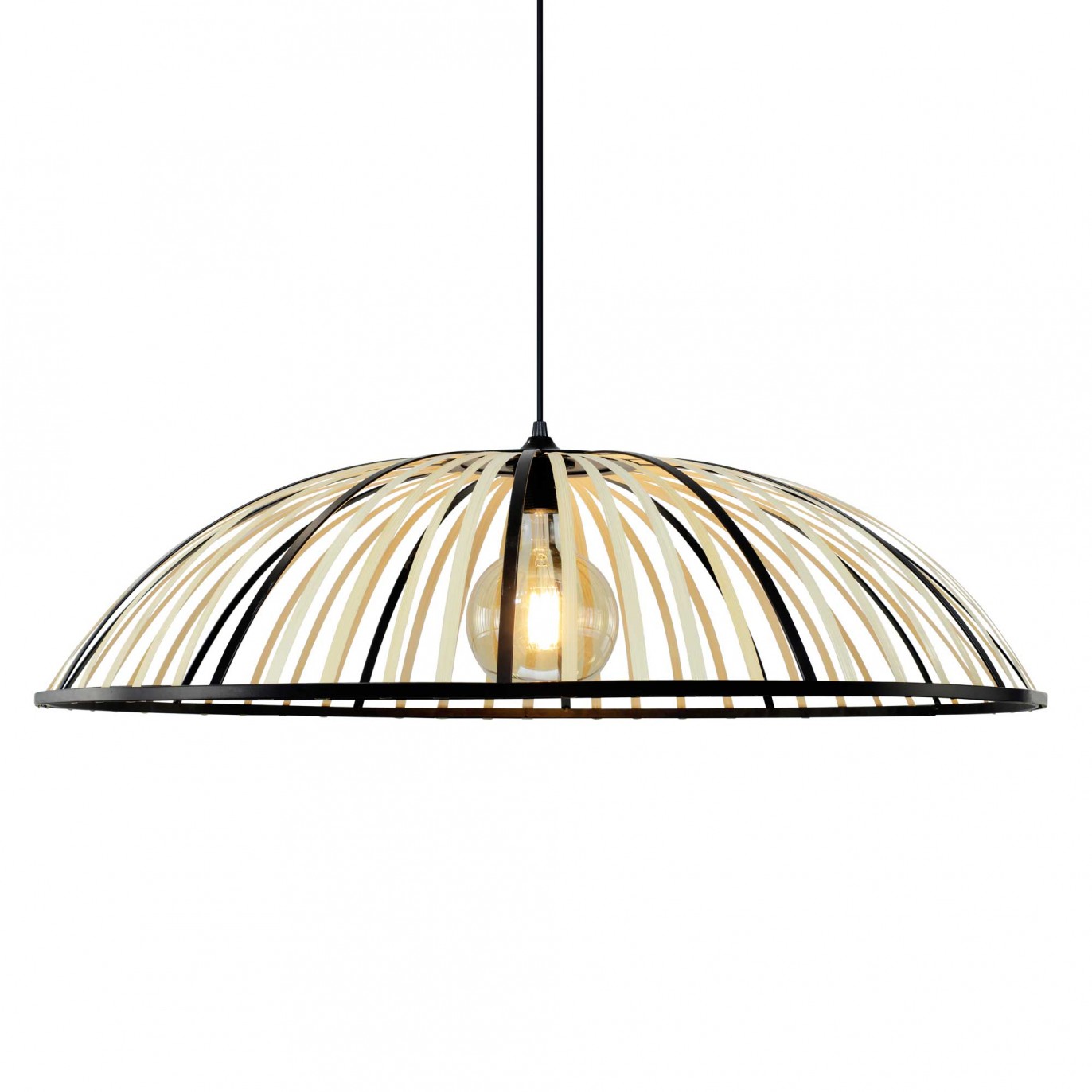 Suspension en métal noir et bambou naturel