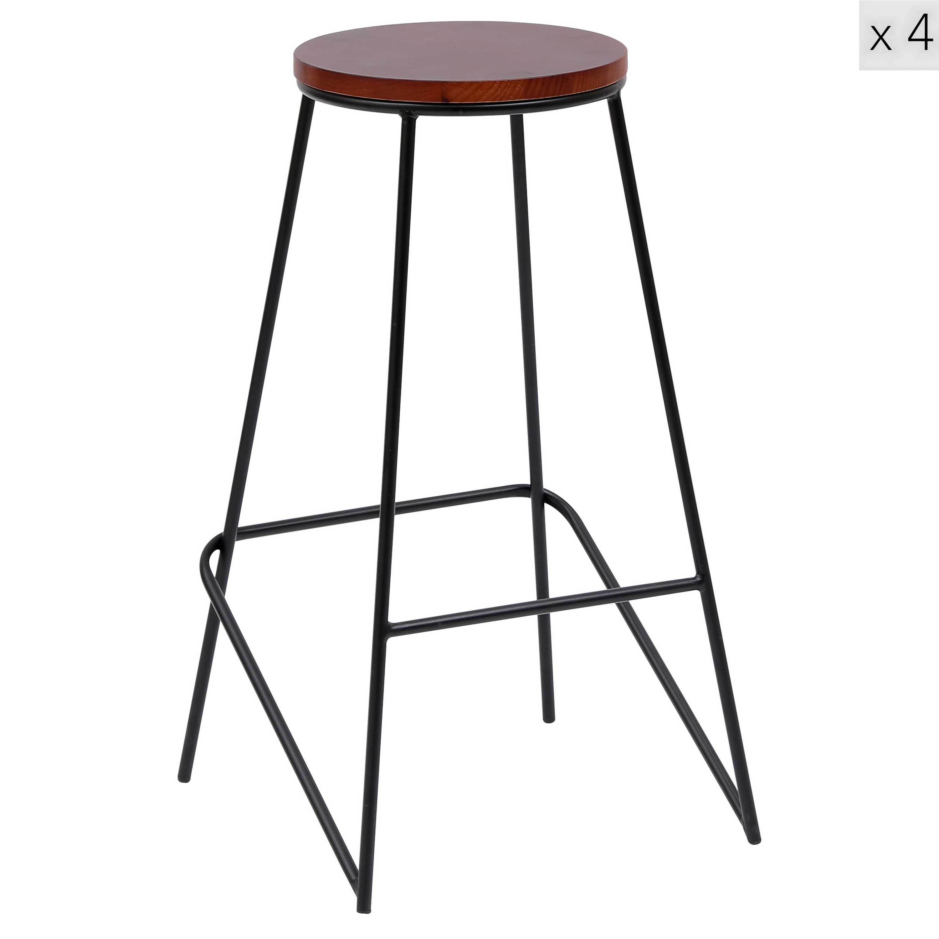 Lot de 4 tabourets de bar en métal et frêne naturel
