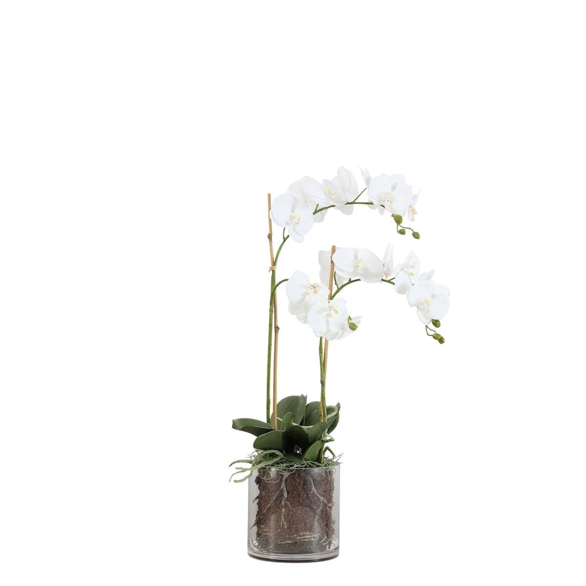 Composition d'orchidée artificielle avec vase transparent blanche H60