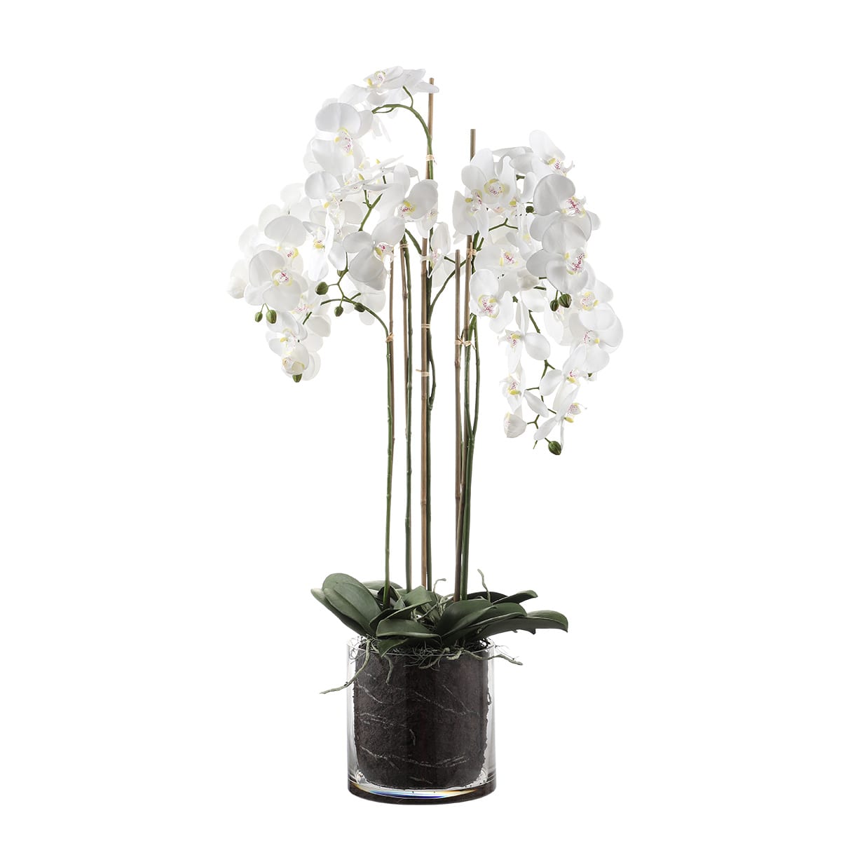 Composition d'orchidée artificielle avec vase transparent blanche H126