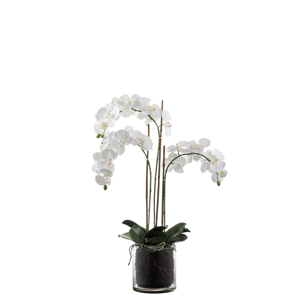 Composition d'orchidée artificielle avec vase transparent blanche H90