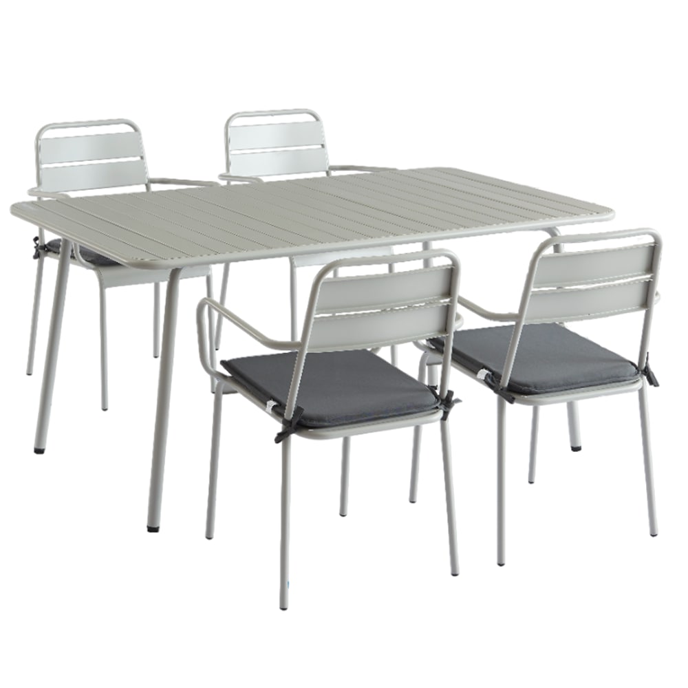 Ensemble table 160 cm et 4 chaises de jardin gris glacier