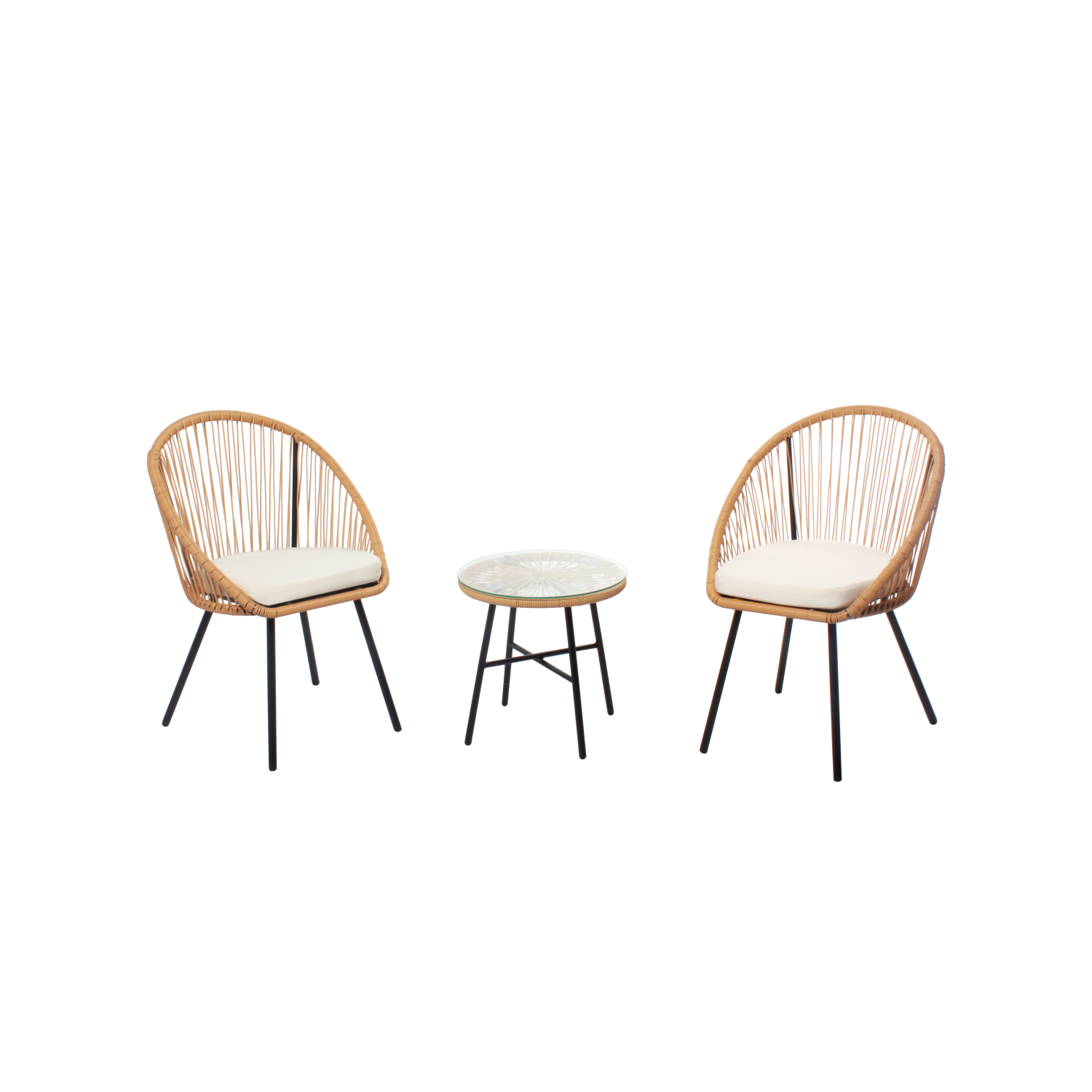 Salon de balcon 2 fauteuils et 1 table coussin beige