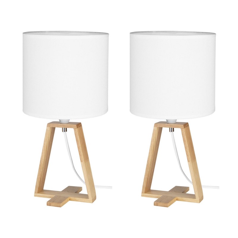 Lampe de Table (2 uds) E27 Style Nordique Bois Naturel Textile Blanc