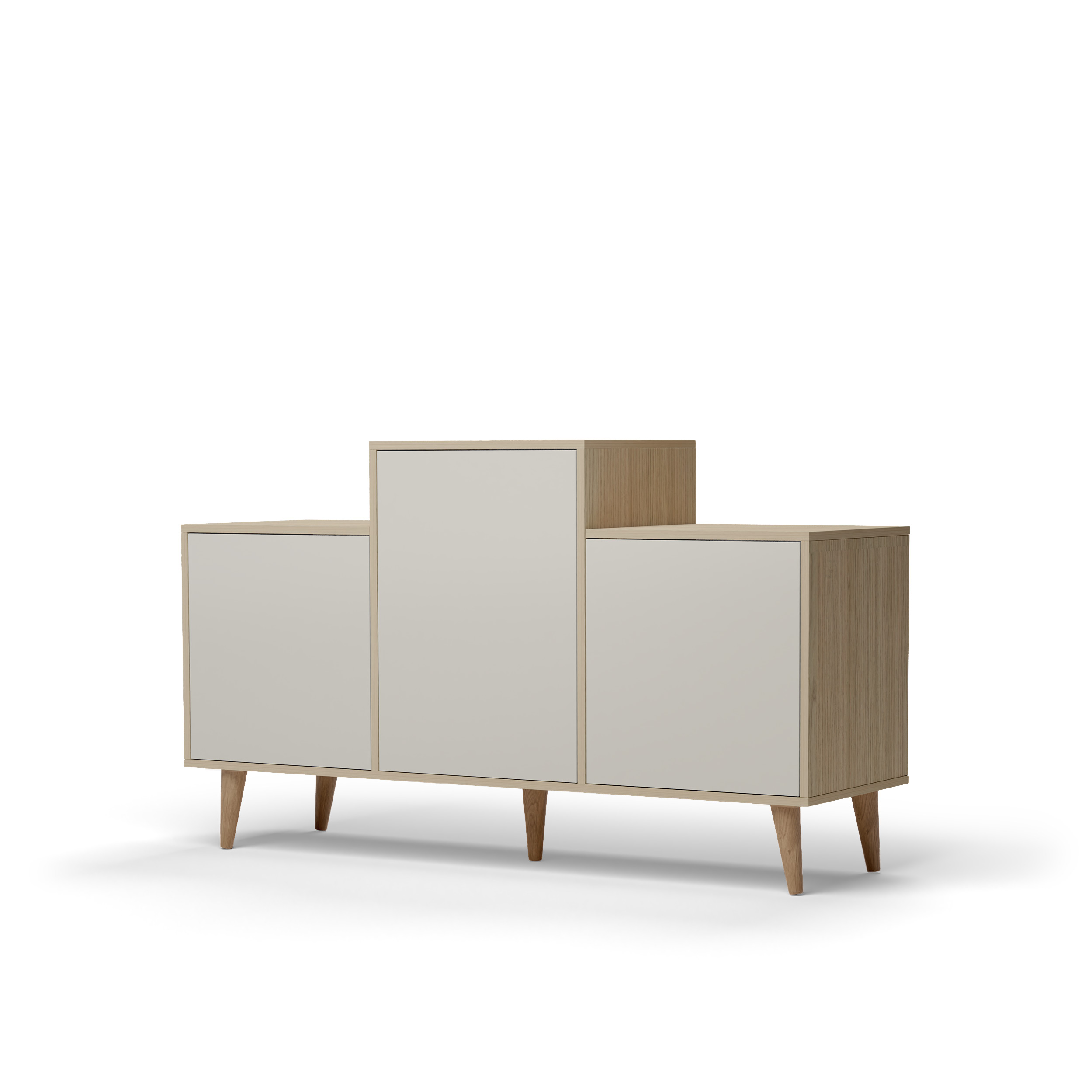Buffet bois effet chêne clair, 3 portes blanc cassé L127,40xH74,5cm