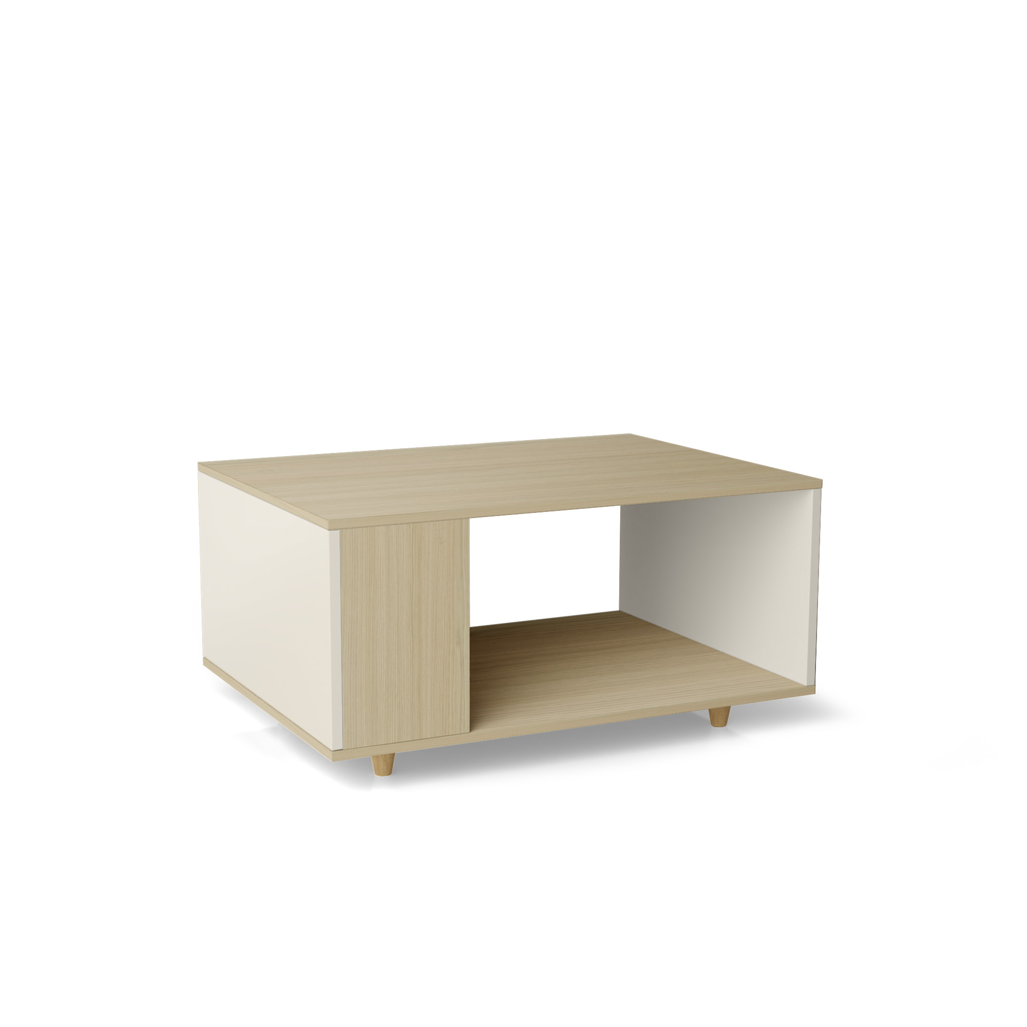 Table basse bois effet chêne clair, 1 porte, blanc cassé L90 x l60cm