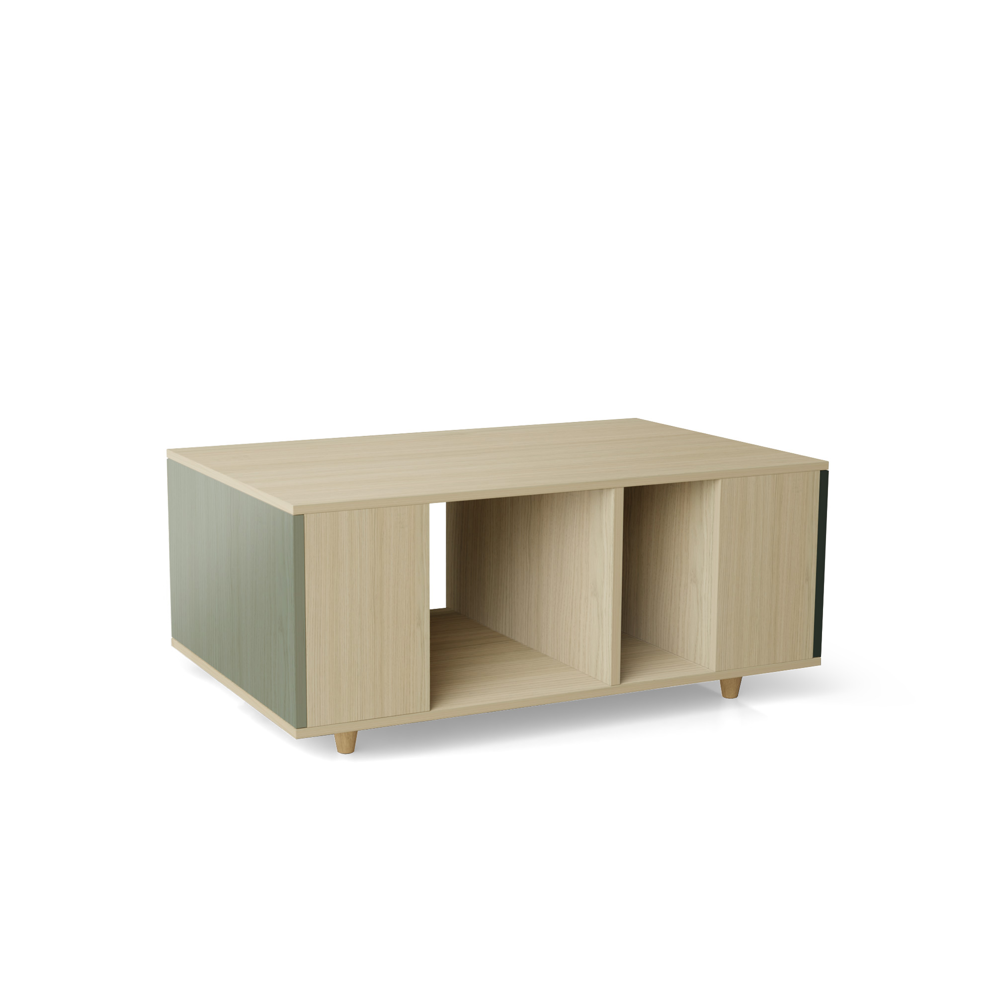 Table basse bois effet chêne clair, 1 porte, 2 couleurs L110 x l60cm