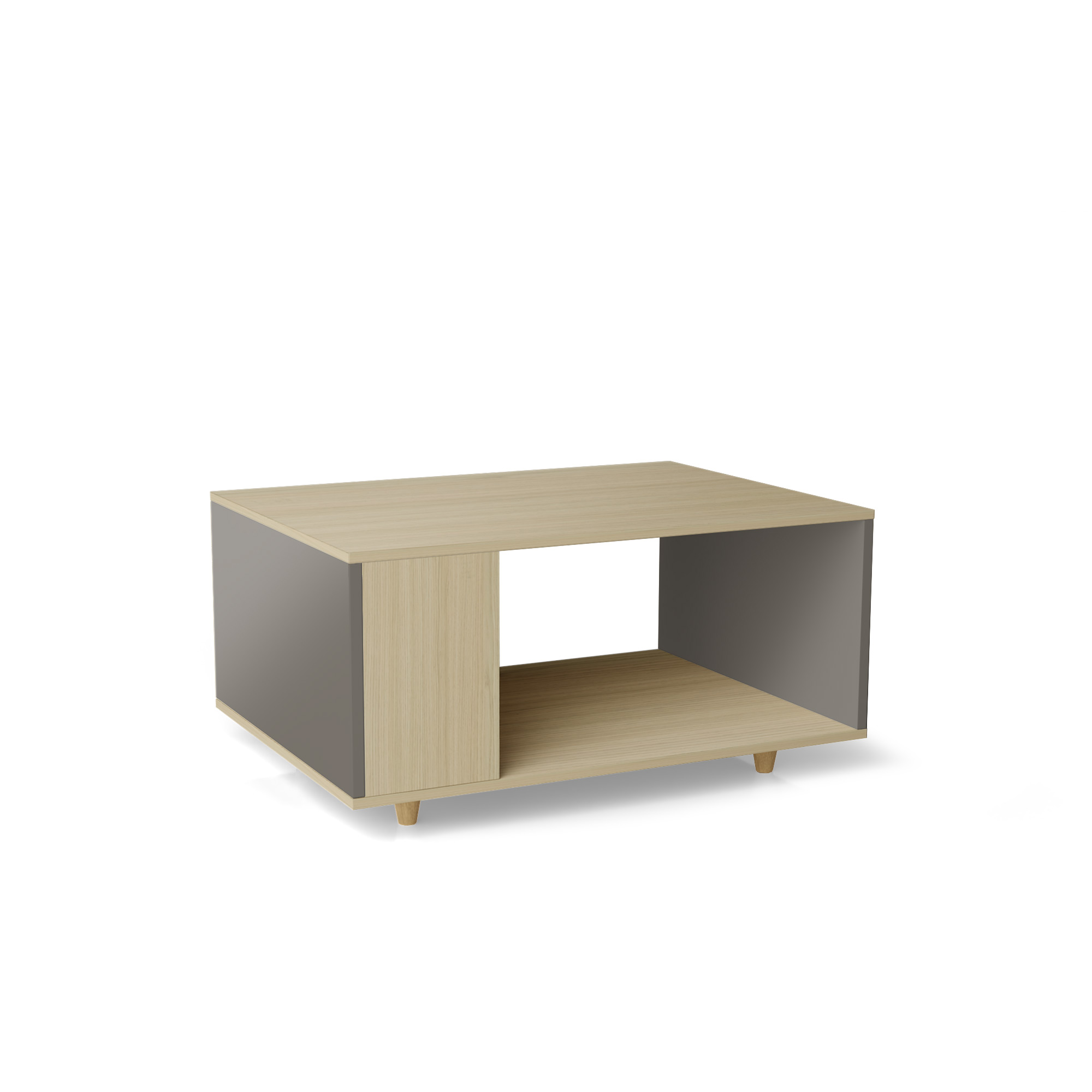 Table basse bois effet chêne clair, 1 porte, gris taupe L90 x l60cm