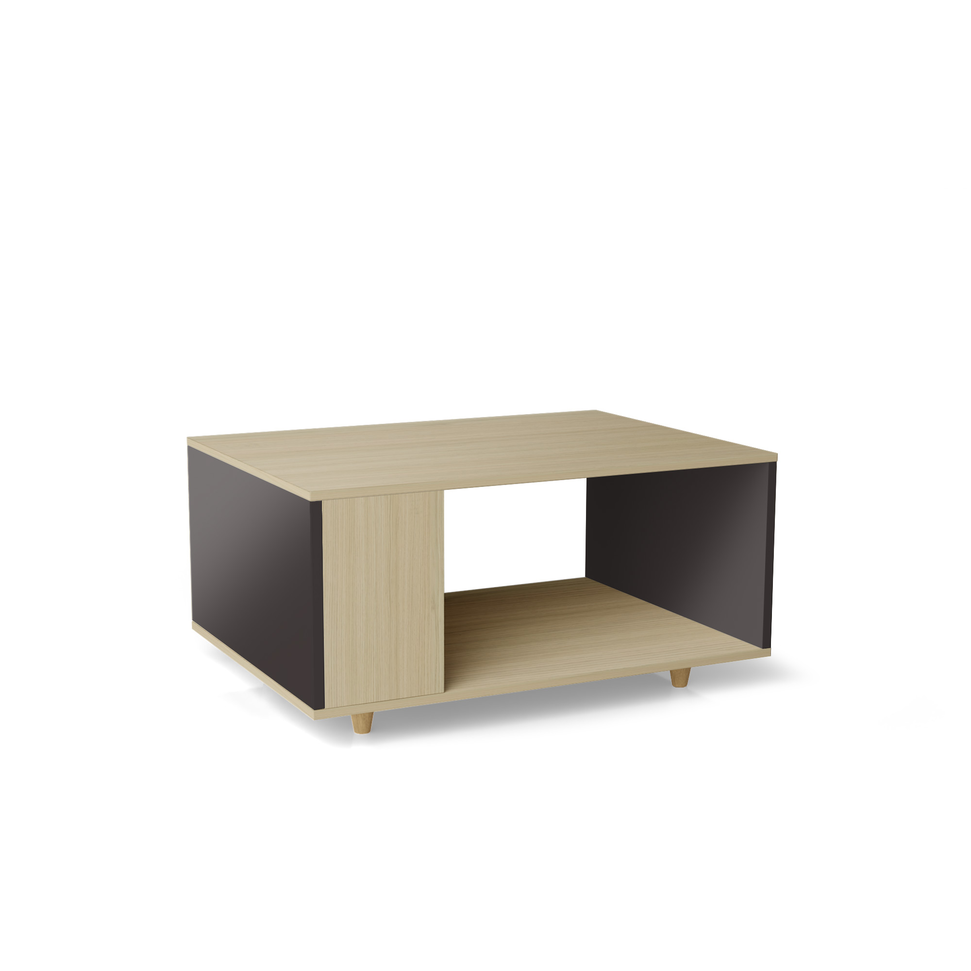 Table basse bois effet chêne clair, 1 porte, gris foncé L90 x l60cm