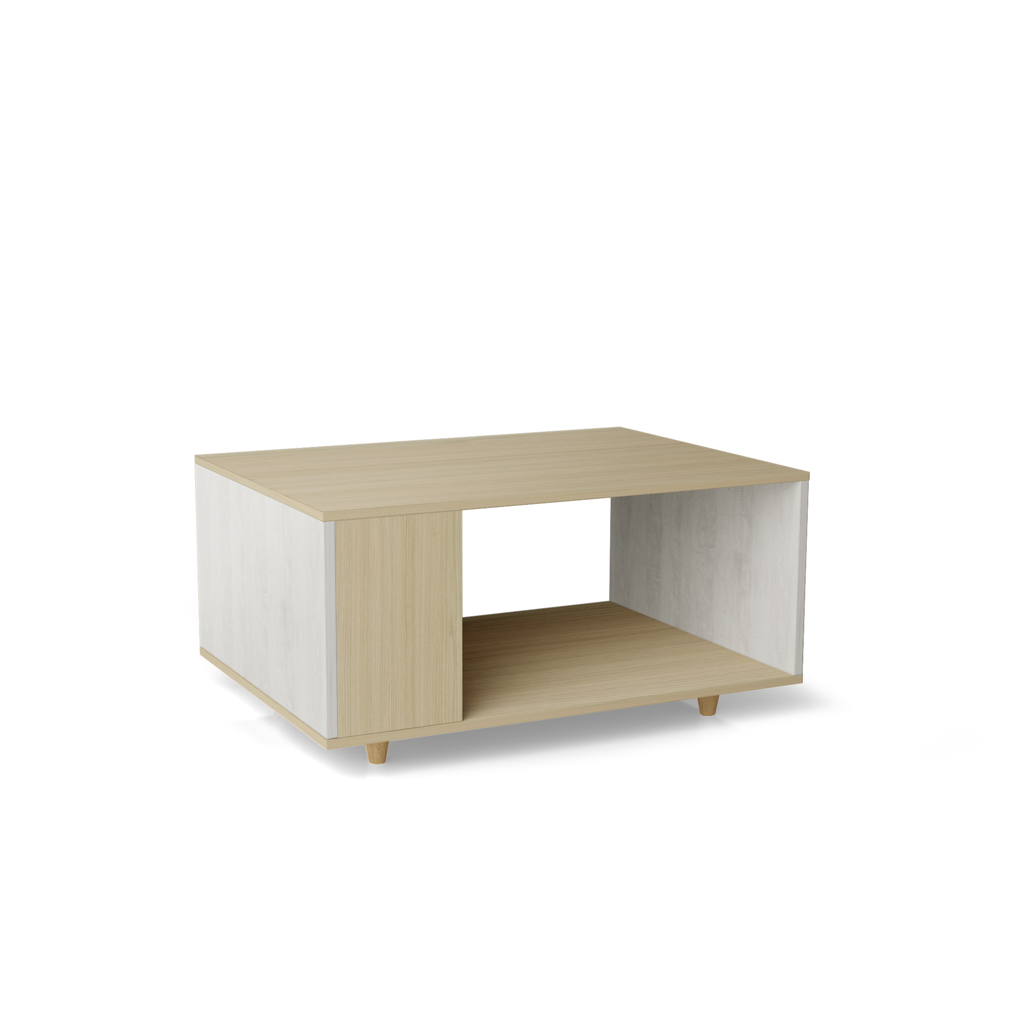 Table basse bois effet chêne clair, 1 porte, Pin Ferret L90 x l60 cm