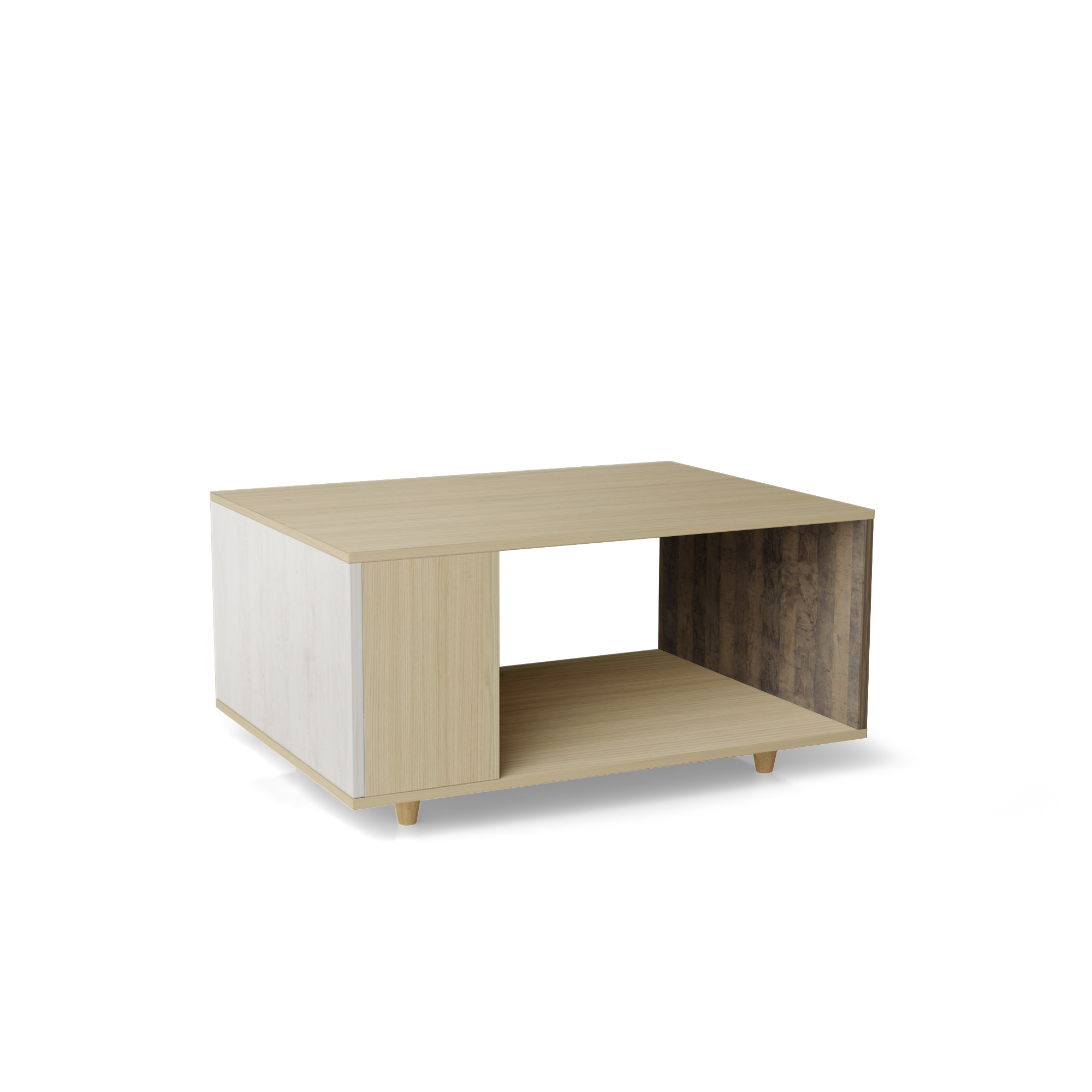 Table basse bois effet chêne clair, 1 porte, multicolore L90 x l60cm