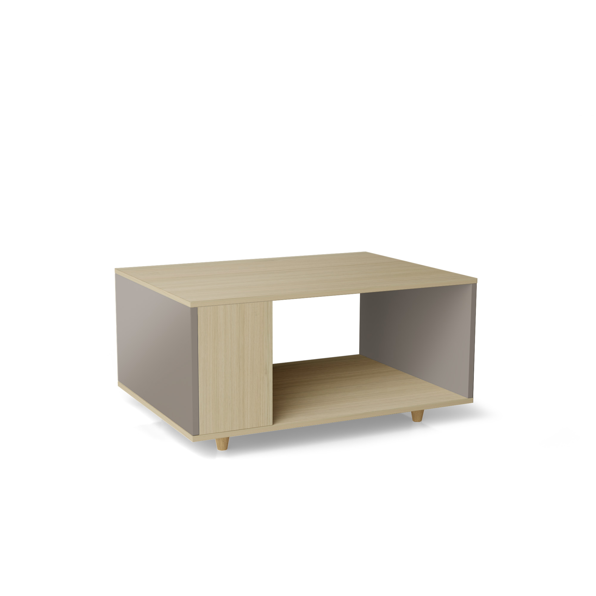 Table basse bois effet chêne clair, 1 porte, gris L90 x l60cm