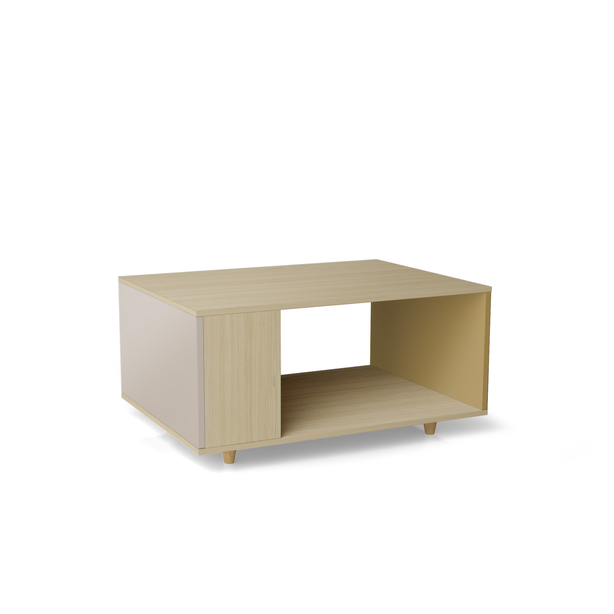 Table basse bois effet chêne clair, 1 porte, 2 couleurs L90 x l60cm