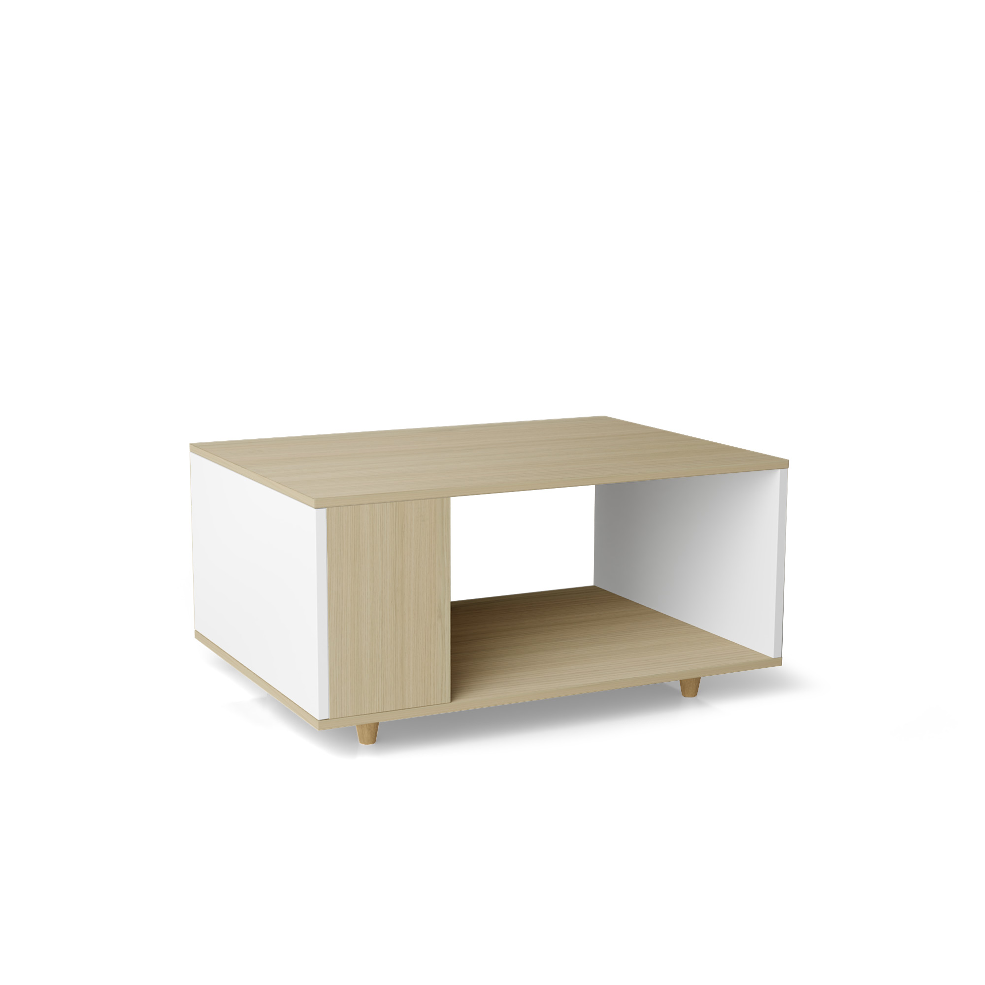Table basse bois effet chêne clair, 1 porte, blanc L90 x l60cm