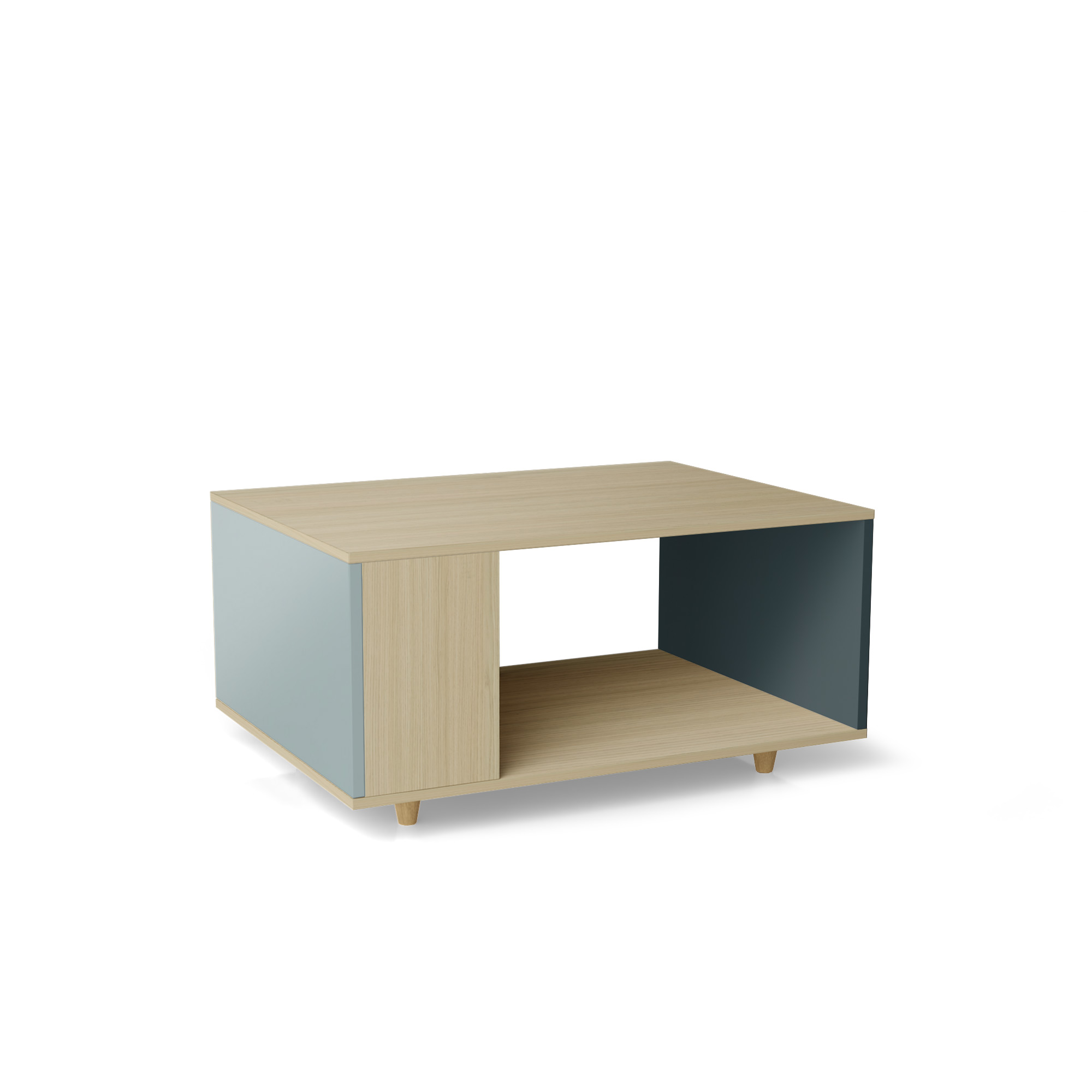 Table basse bois effet chêne clair, 1 porte, 2 couleurs L90 x l60cm