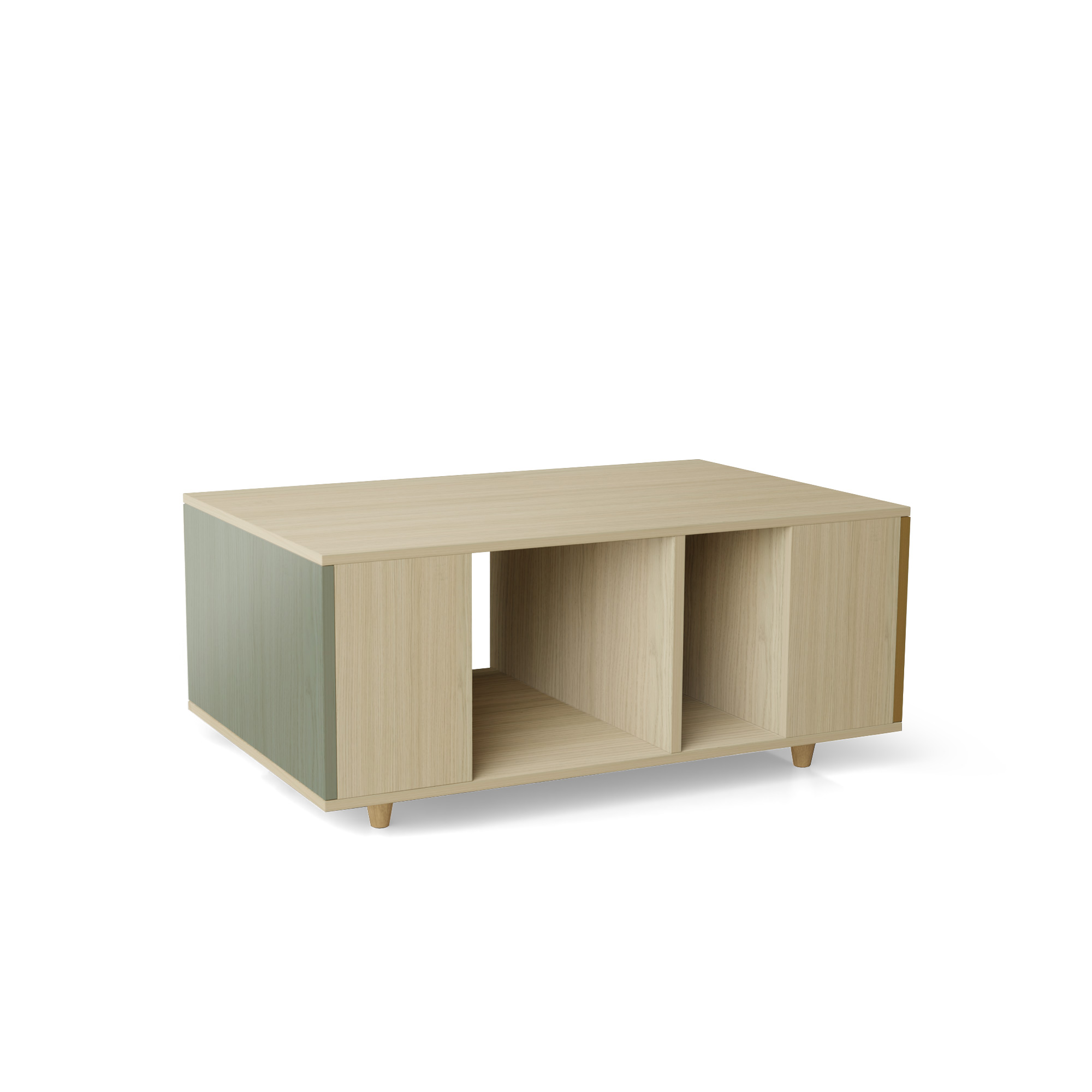 Table basse bois effet chêne clair, 1 porte, 2 couleurs L110 x l60cm