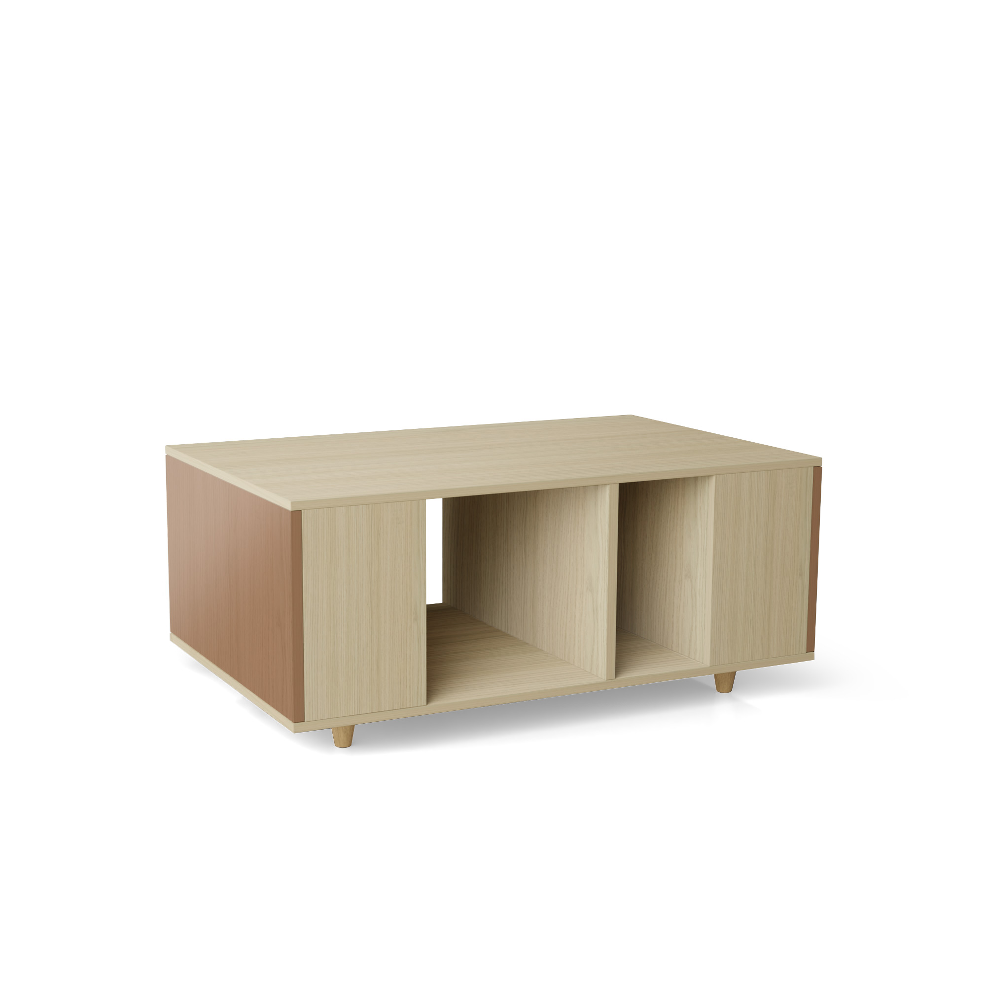 Table basse bois effet chêne clair, 1 porte,orange clair L110 x l60cm