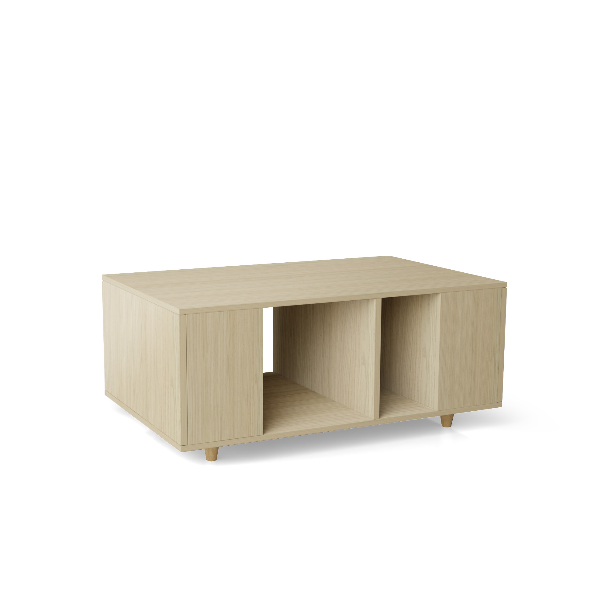 Table basse bois effet chêne clair, 1 porte, blanc L110 x l60cm