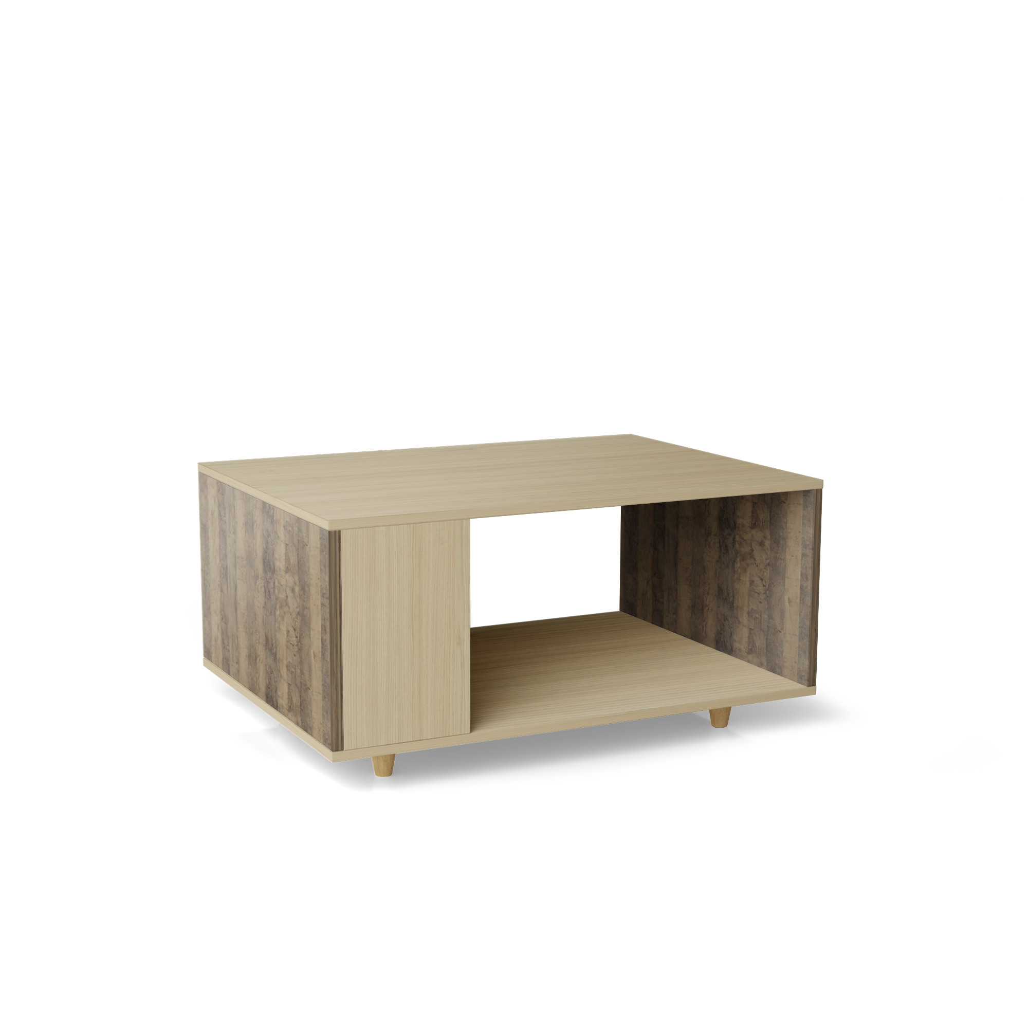 Table basse bois effet chêne clair, 1 porte, chêne brun L90 x l60cm