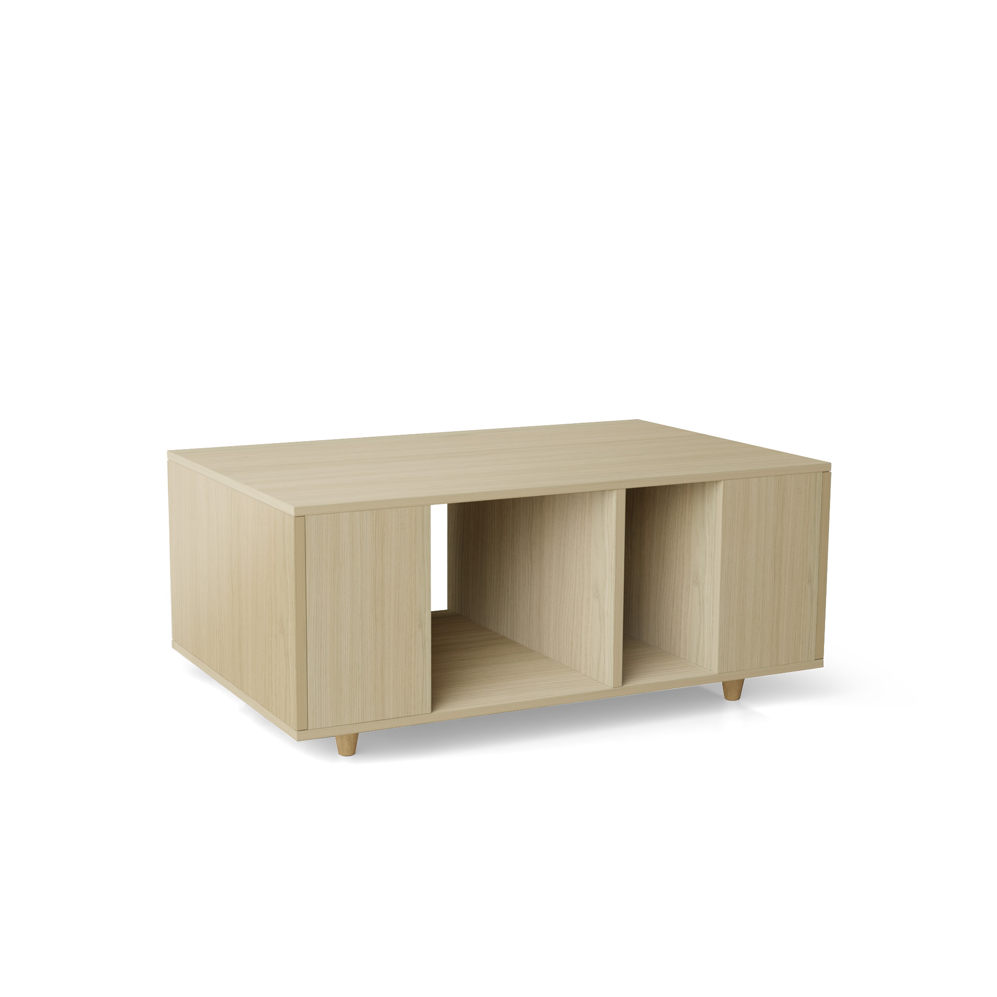 Table basse bois effet chêne clair, 1 porte, blanc cassé L110 x l60cm