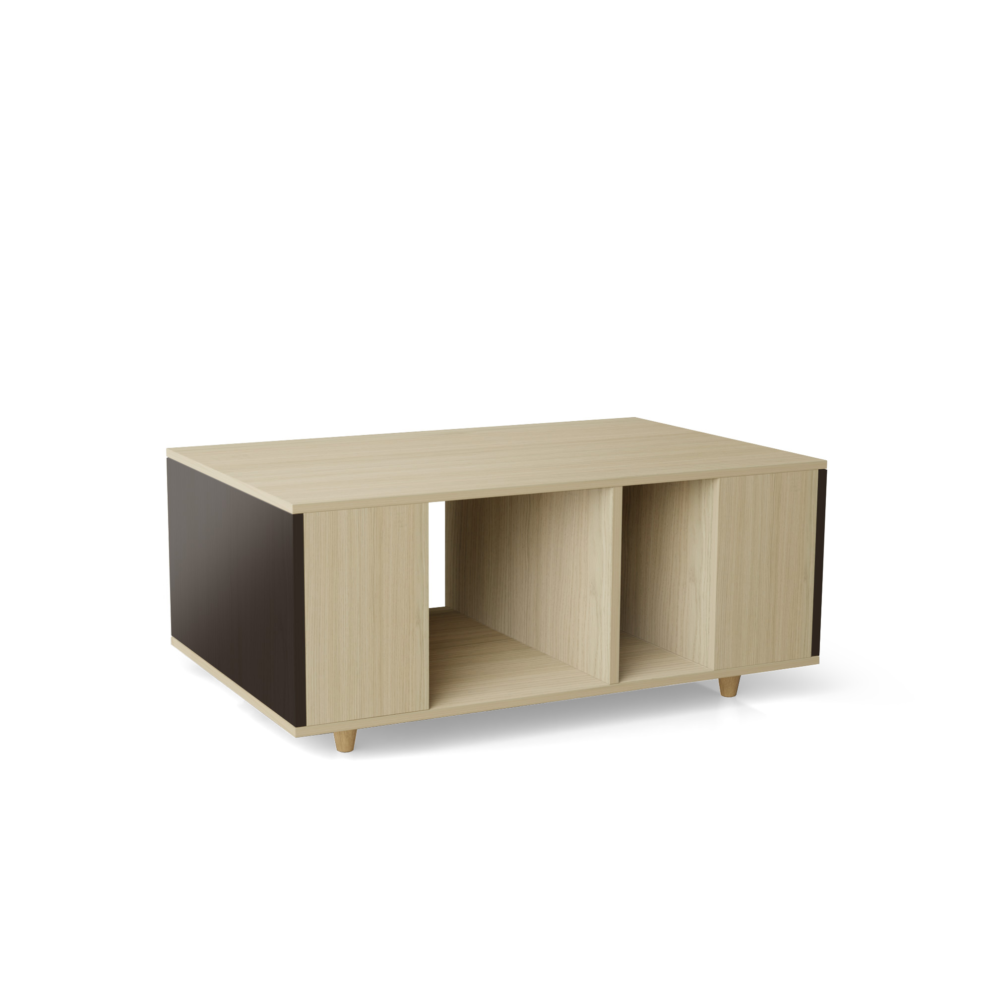 Table basse bois effet chêne clair, 1 porte, gris foncé L110 x l60cm