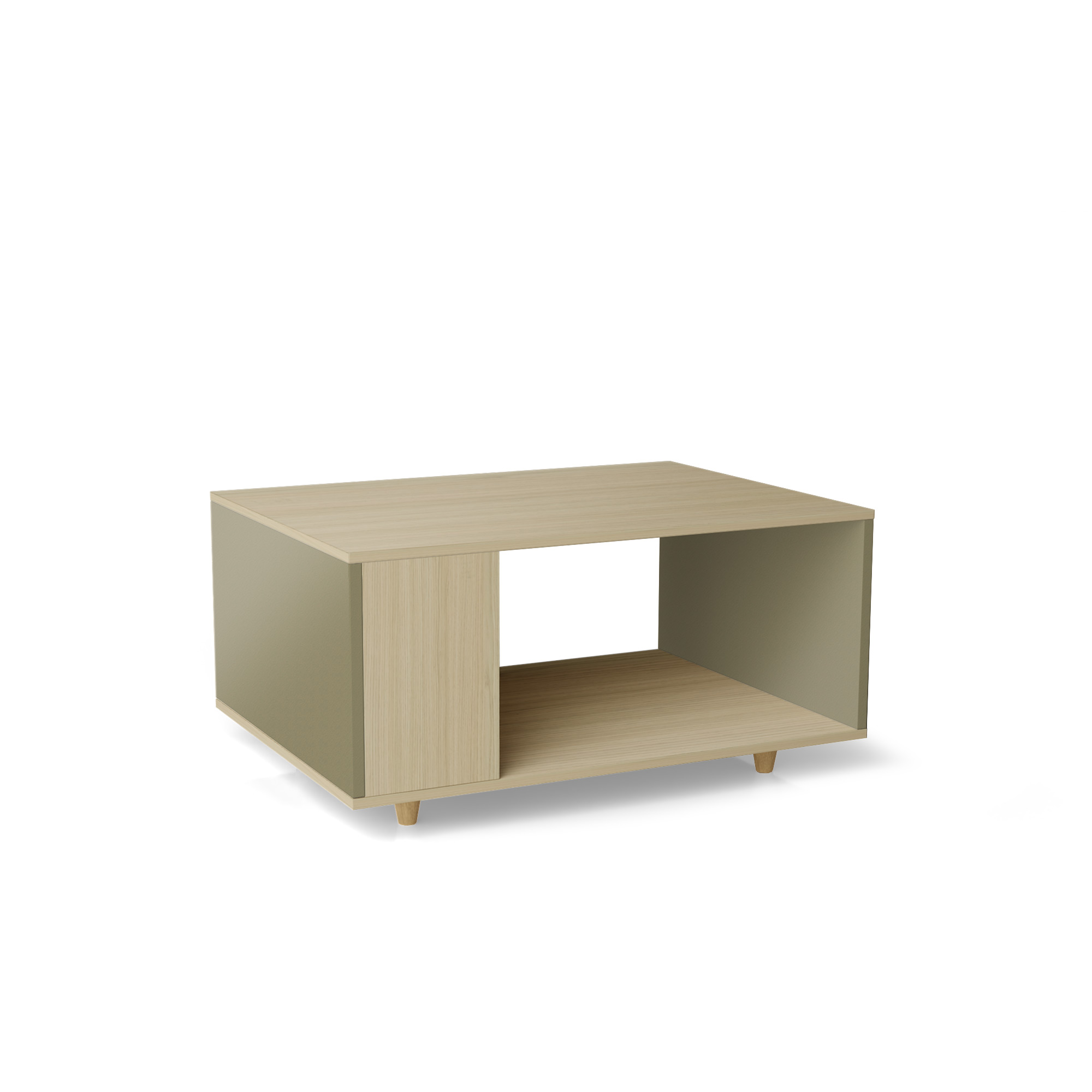 Table basse bois effet chêne clair, 1 porte, olive L90 x l60cm