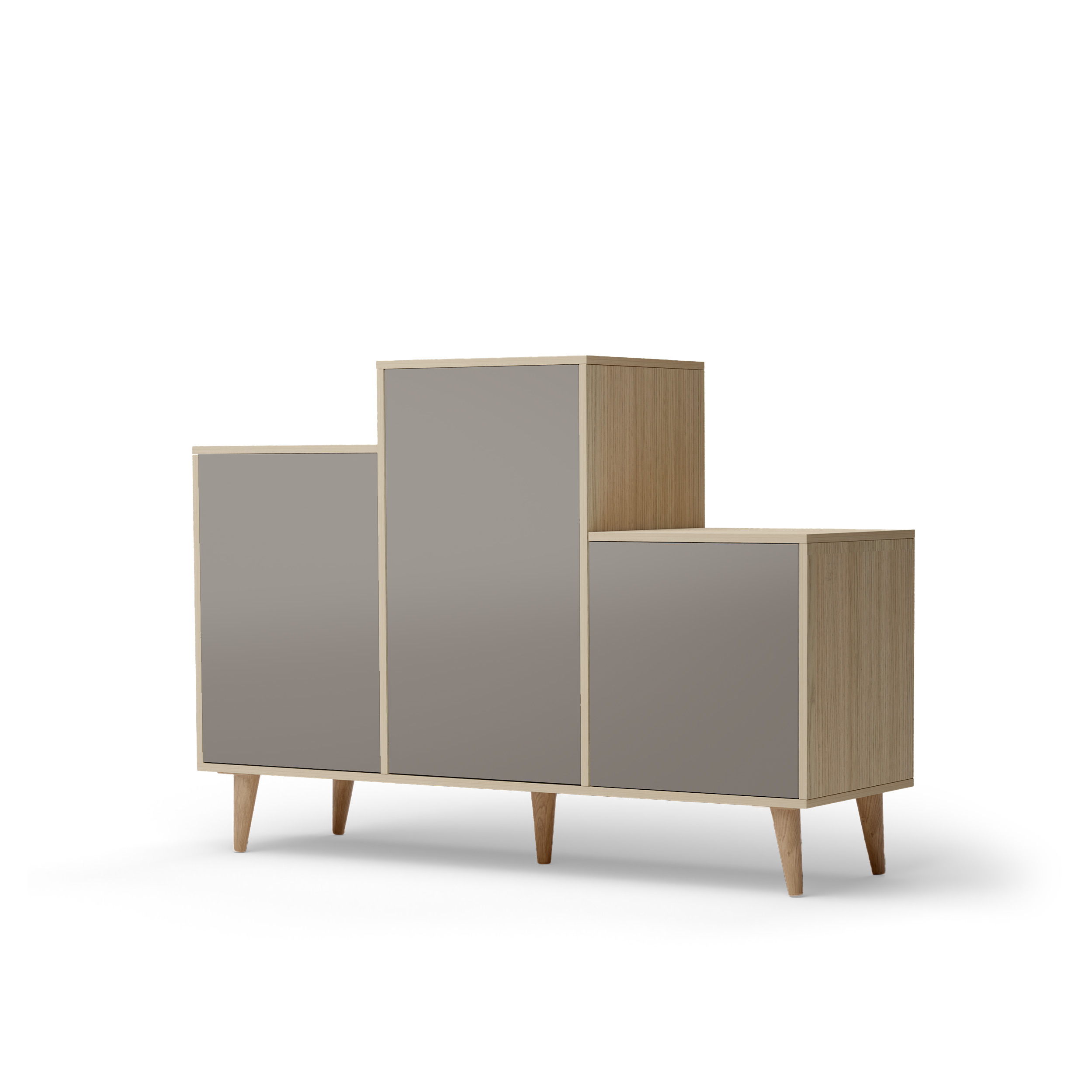 Buffet bois effet chêne clair, 3 portes gris L127,40xH88,5cm