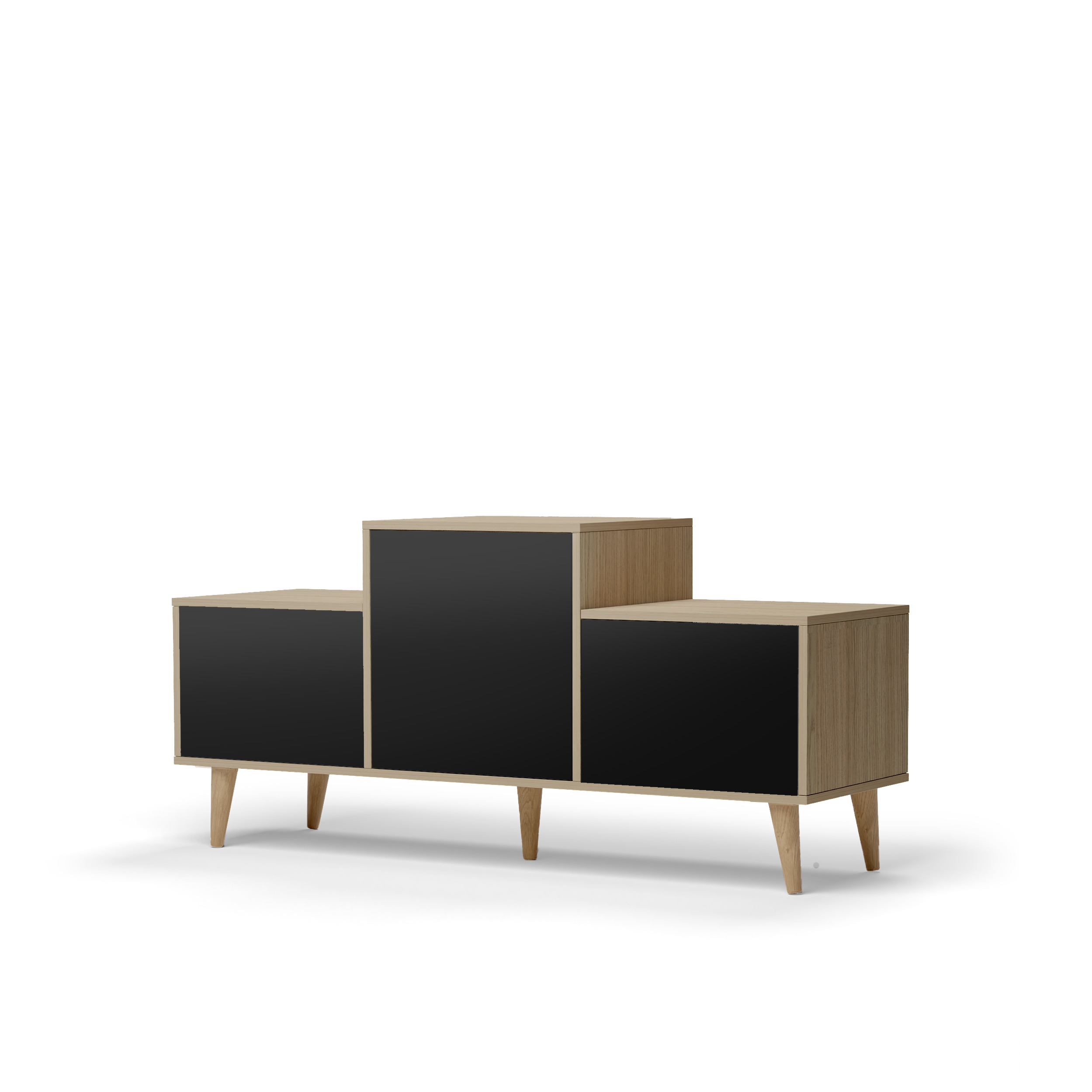 Buffet bois effet chêne clair, 3 portes noir L127,40xH60,5cm