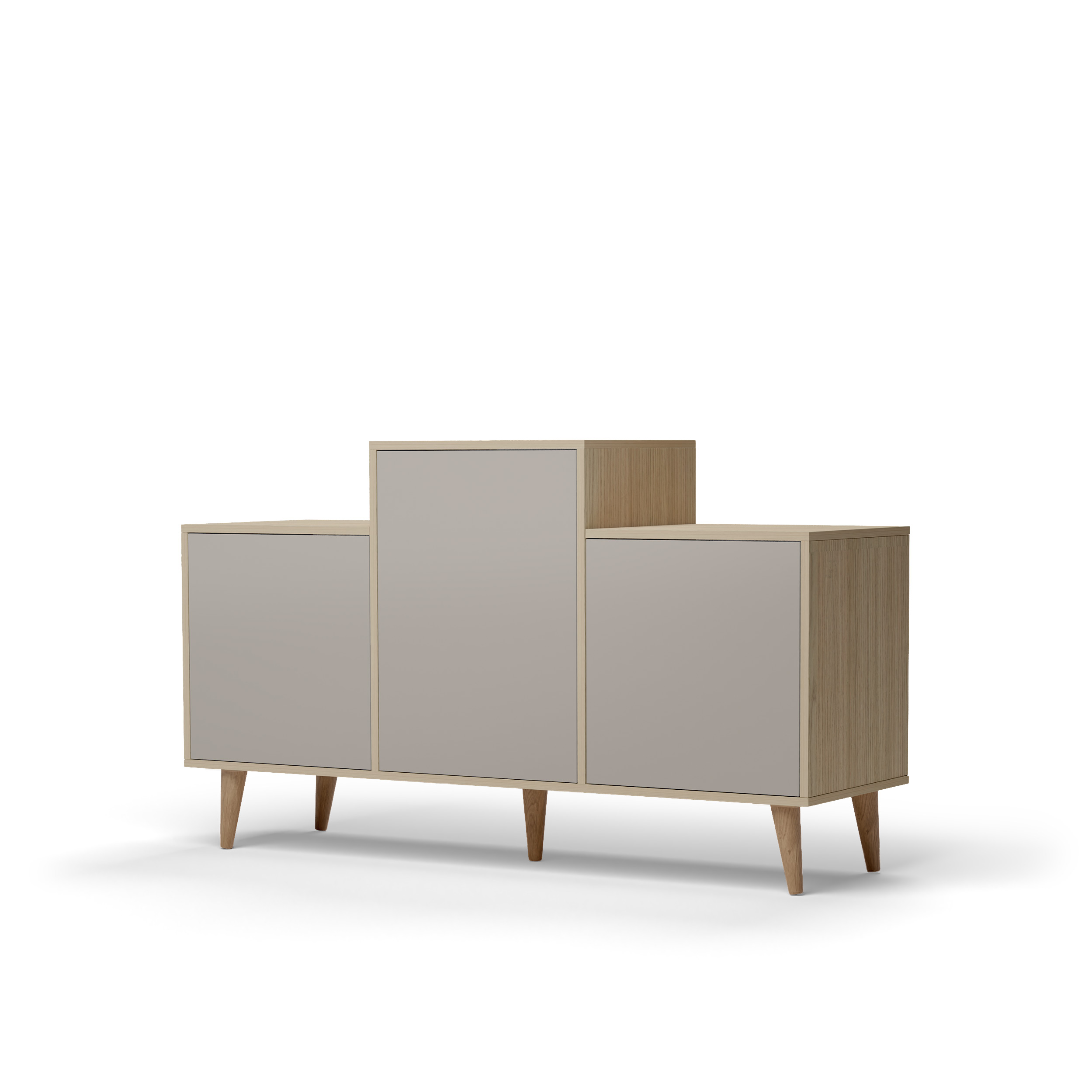 Buffet bois effet chêne clair, 3 portes gris clair L127,40xH74,5cm