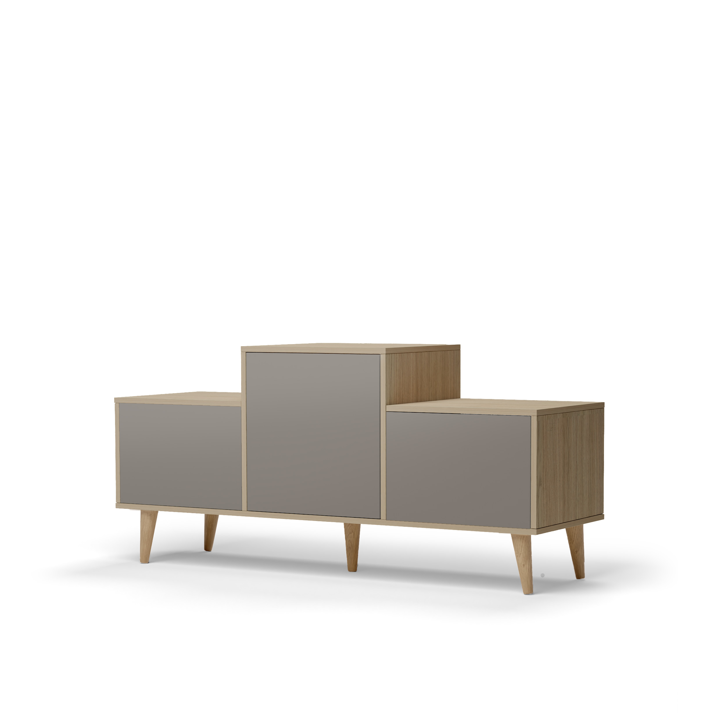Buffet bois effet chêne clair, 3 portes gris L127,40xH60,5cm