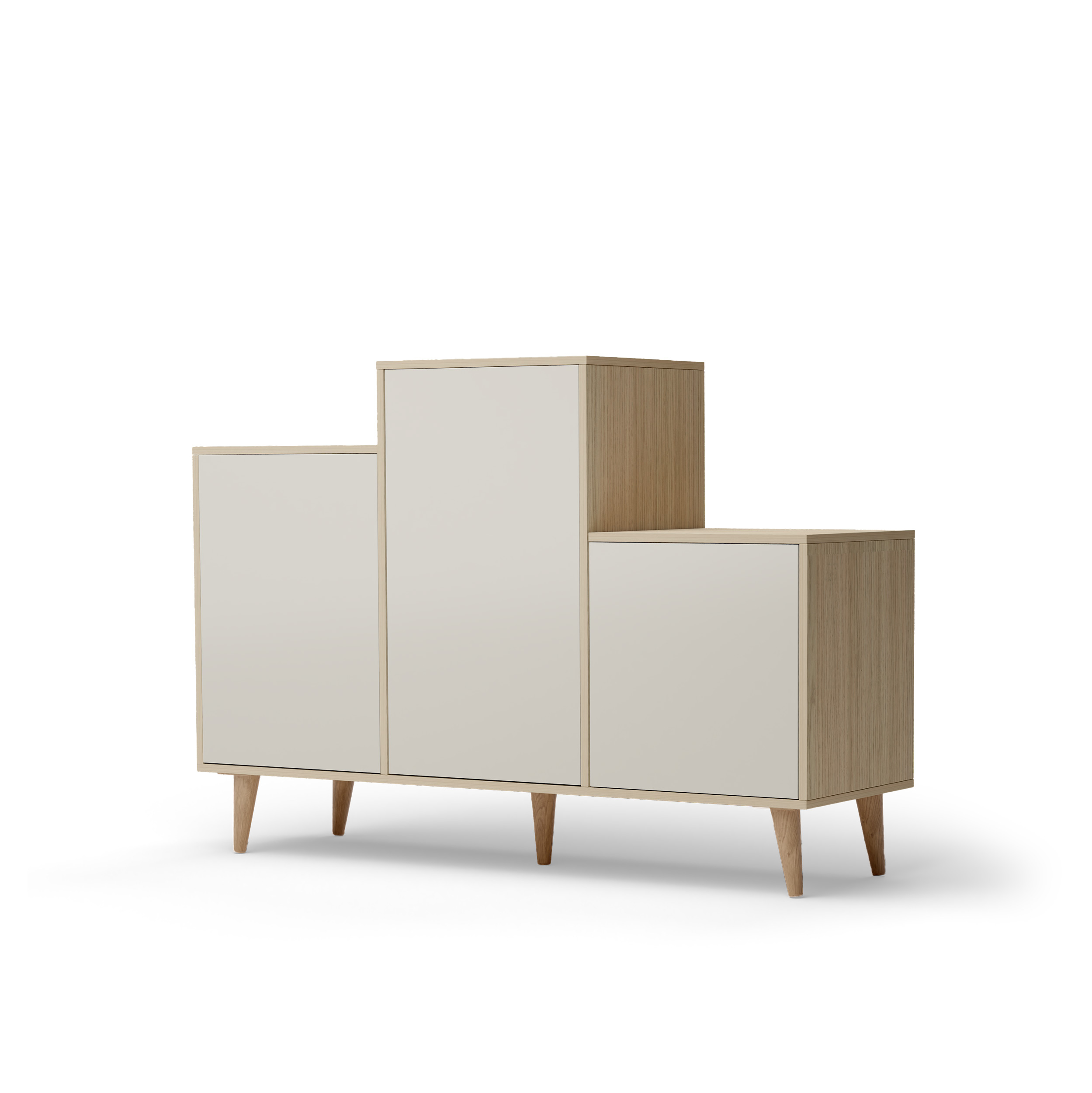 Buffet bois effet chêne clair, 3 portes blanc cassé L127,40xH88,5cm