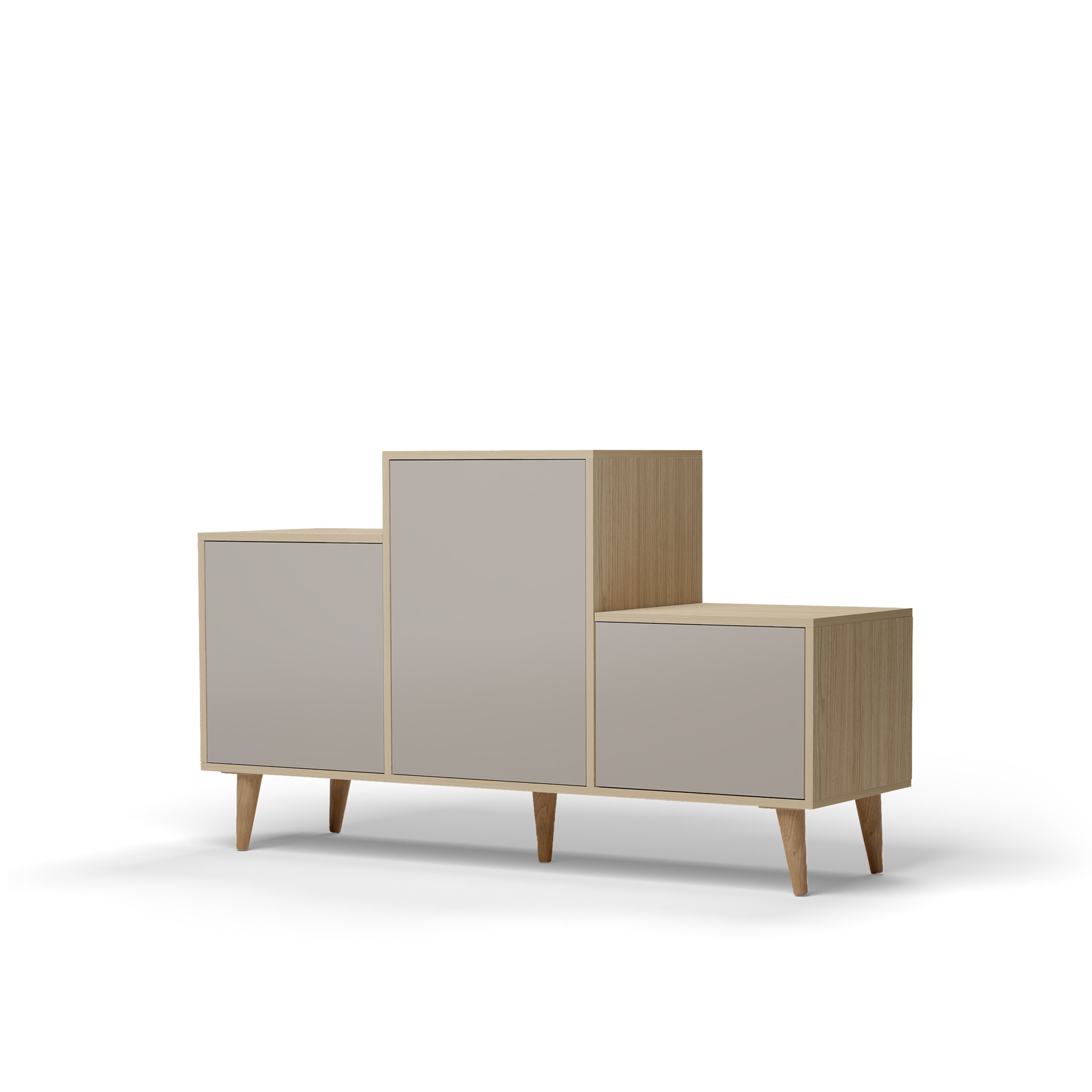 Buffet bois effet chêne clair, 3 portes gris clair L127,40xH74,5cm