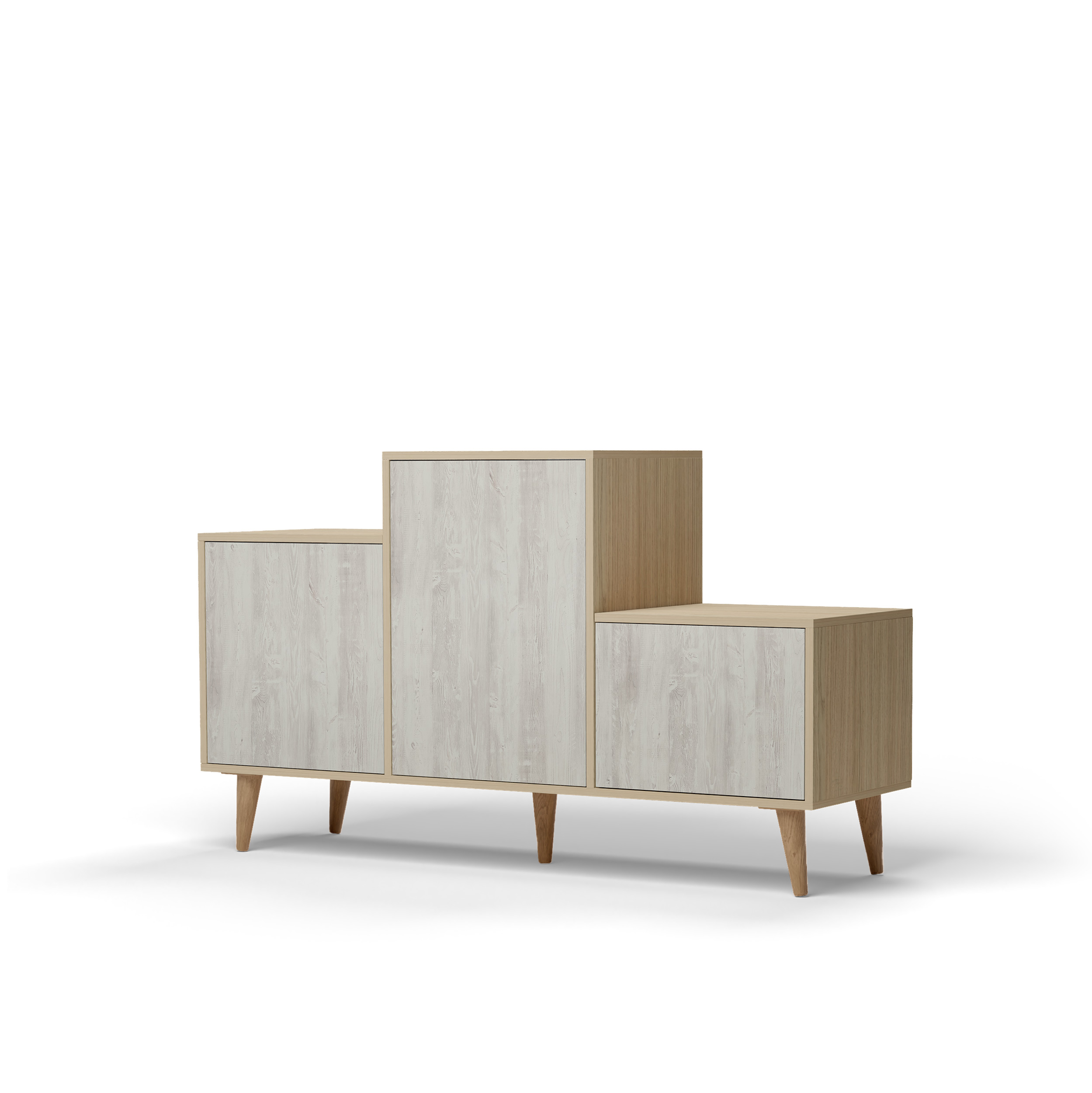 Buffet bois effet chêne clair, 3 portes texture bois L127,40xH74,5cm