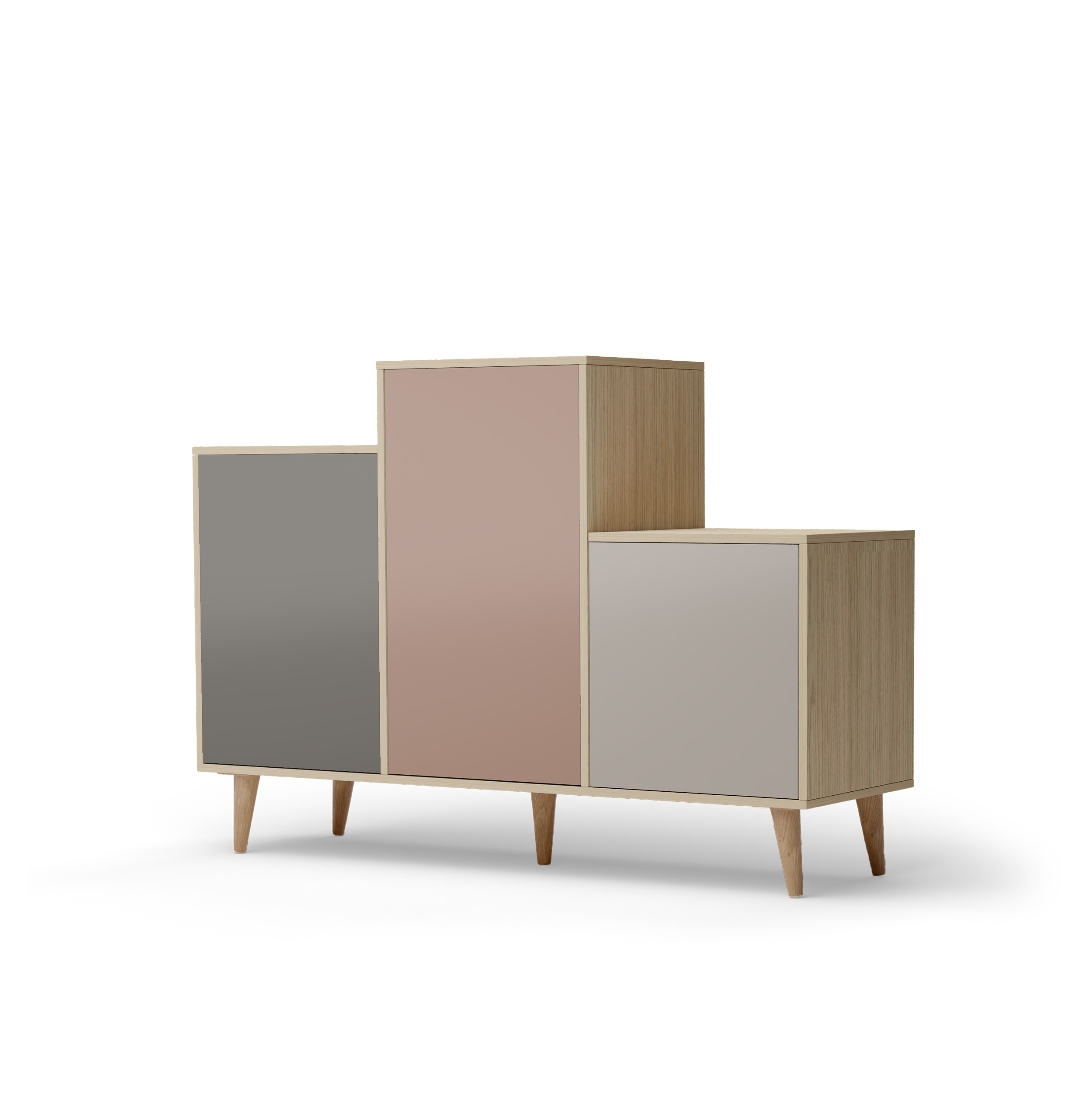 Buffet bois effet chêne clair, 3 portes multicolores L127,40xH88,5cm