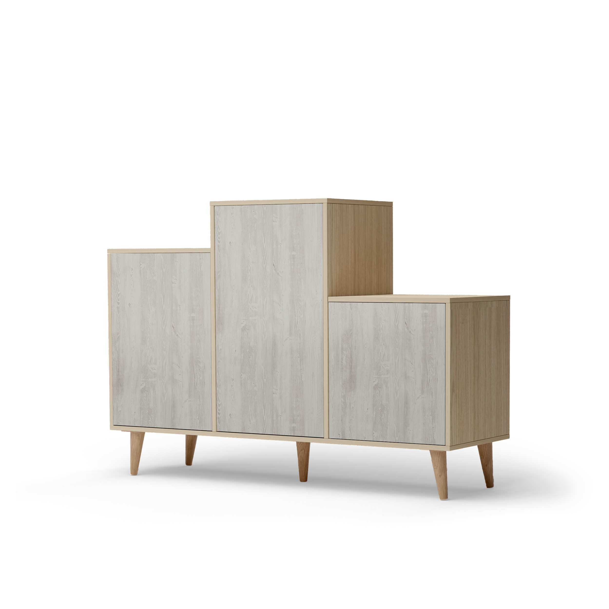Buffet bois effet chêne clair, 3 portes texture bois L127,40xH88,5cm
