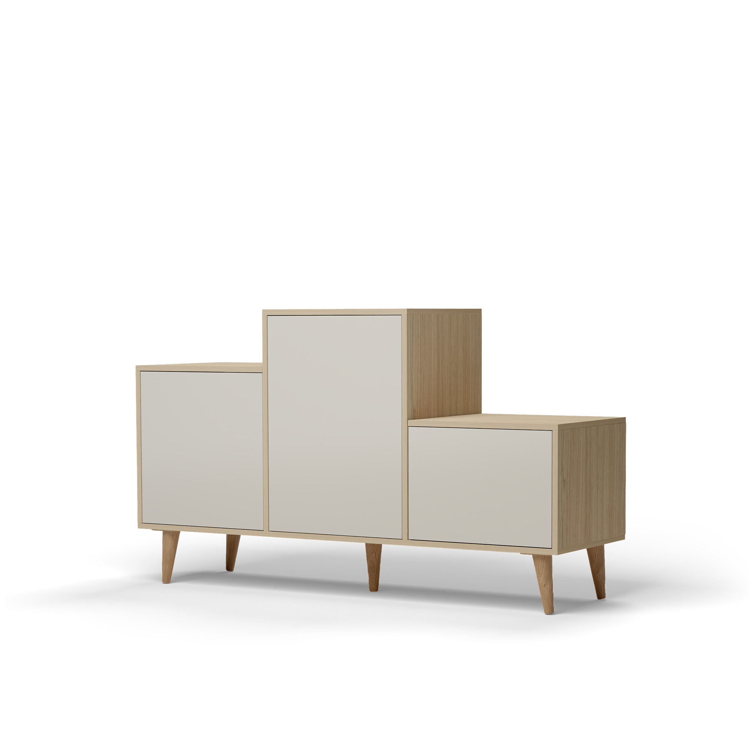 Buffet bois effet chêne clair, 3 portes blanc cassé L127,40xH74,5cm