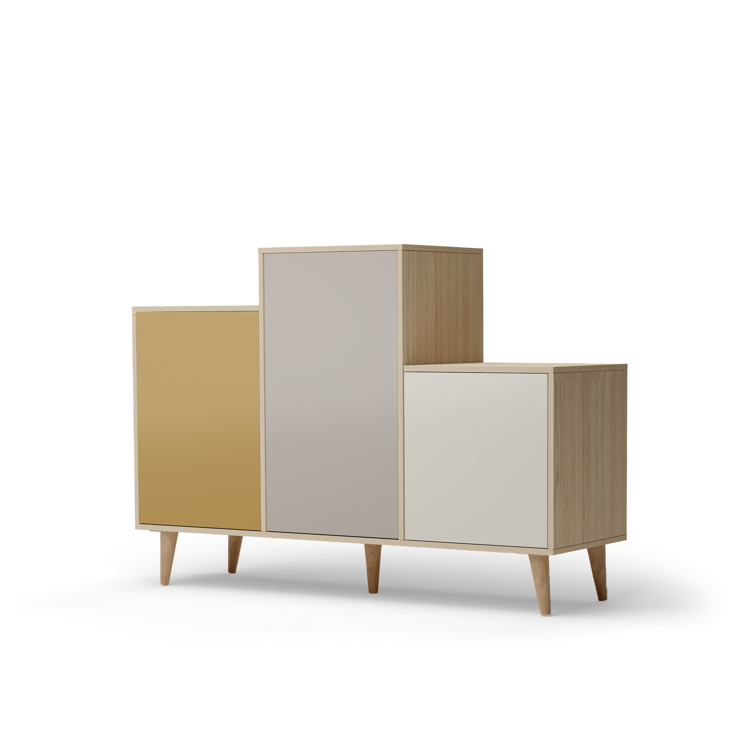 Buffet bois effet chêne clair, 3 portes multicolores L127,40xH88,5cm