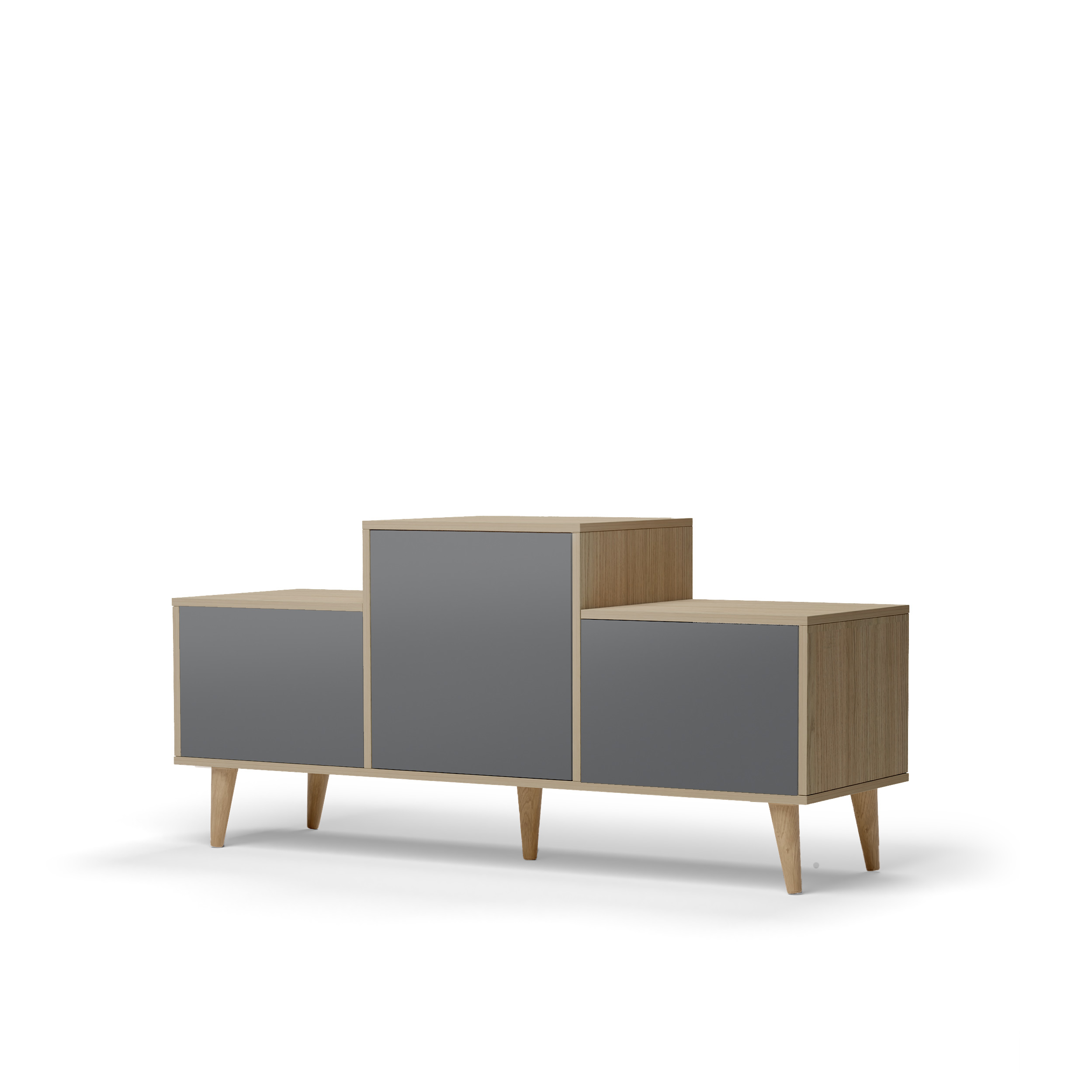 Buffet bois effet chêne clair, 3 portes gris L127,40xH60,5cm