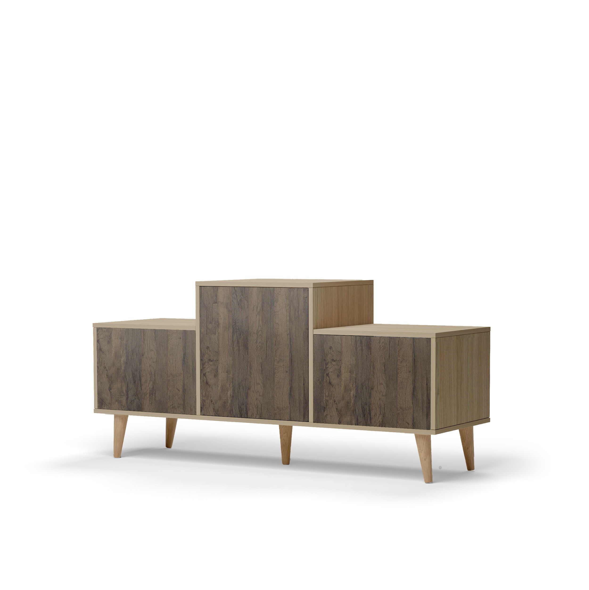 Buffet bois effet chêne clair, 3 portes chêne brun L127,40xH60,5cm