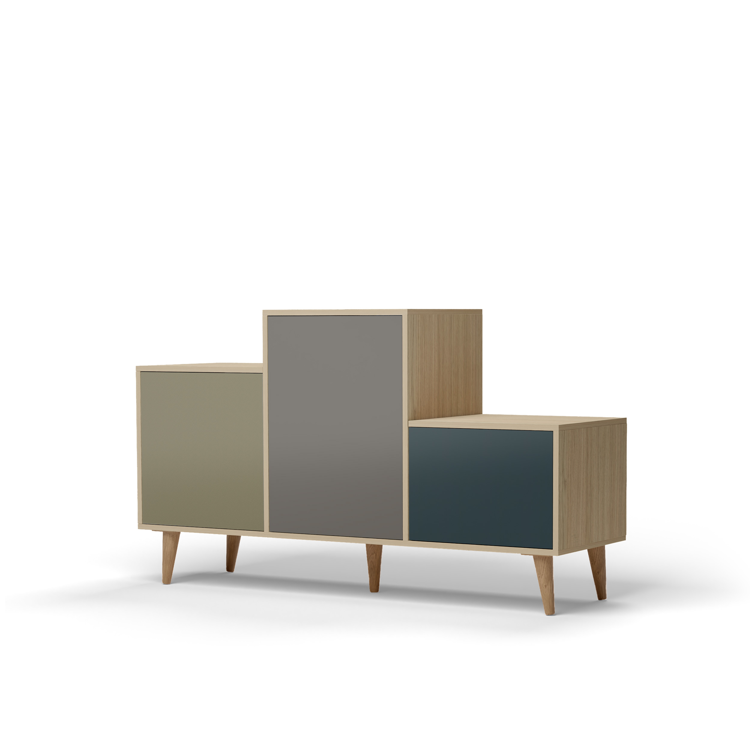 Buffet bois effet chêne clair, 3 portes multicolores L127,40xH74,5cm