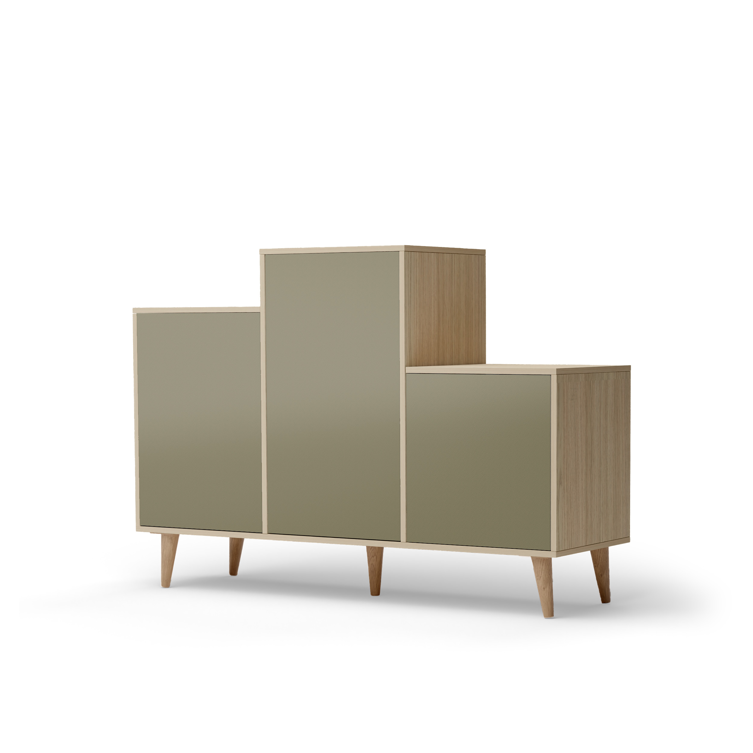 Buffet bois effet chêne clair, 3 portes olive L127,40xH88,5cm