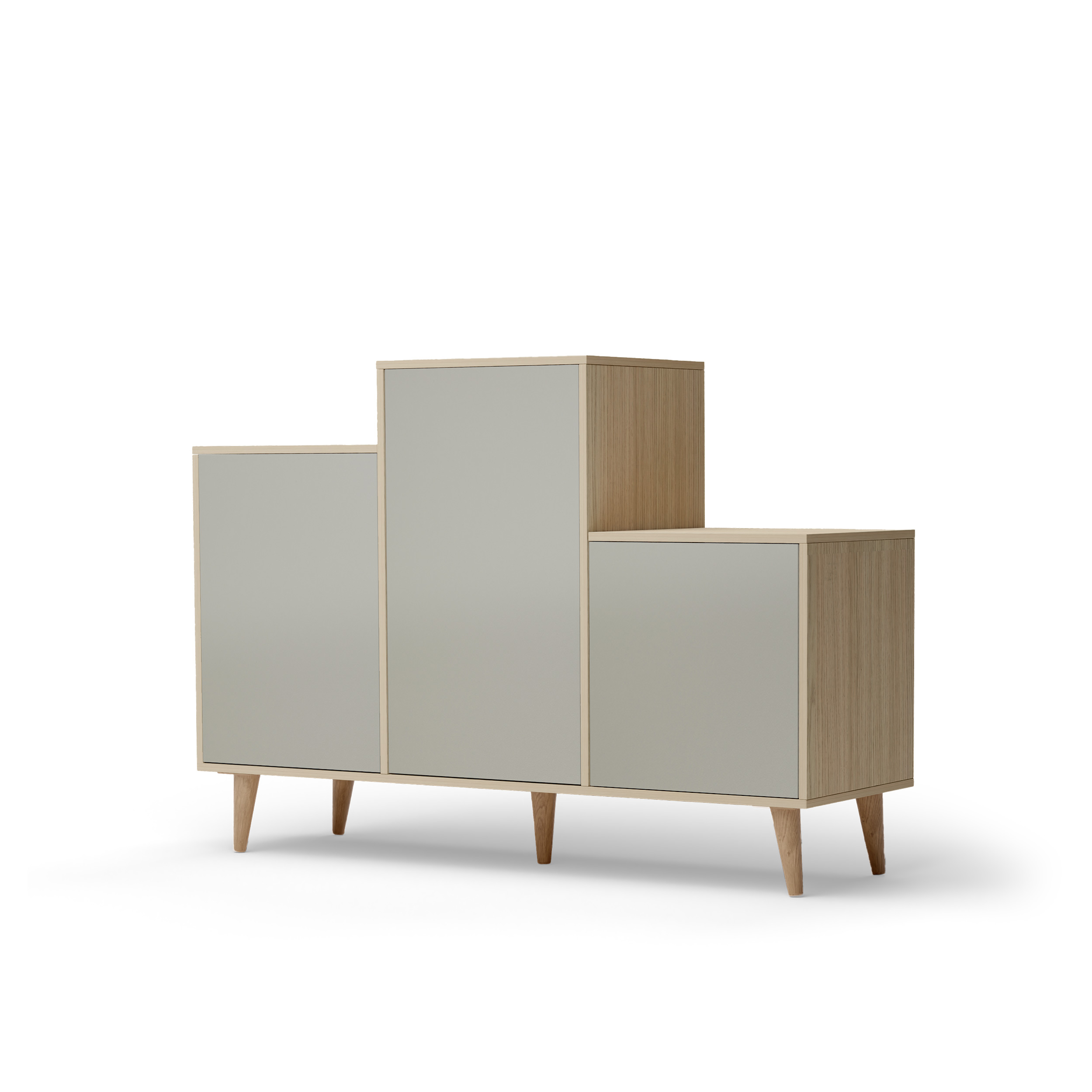 Buffet bois effet chêne clair, 3 portes perle L127,40xH88,5cm