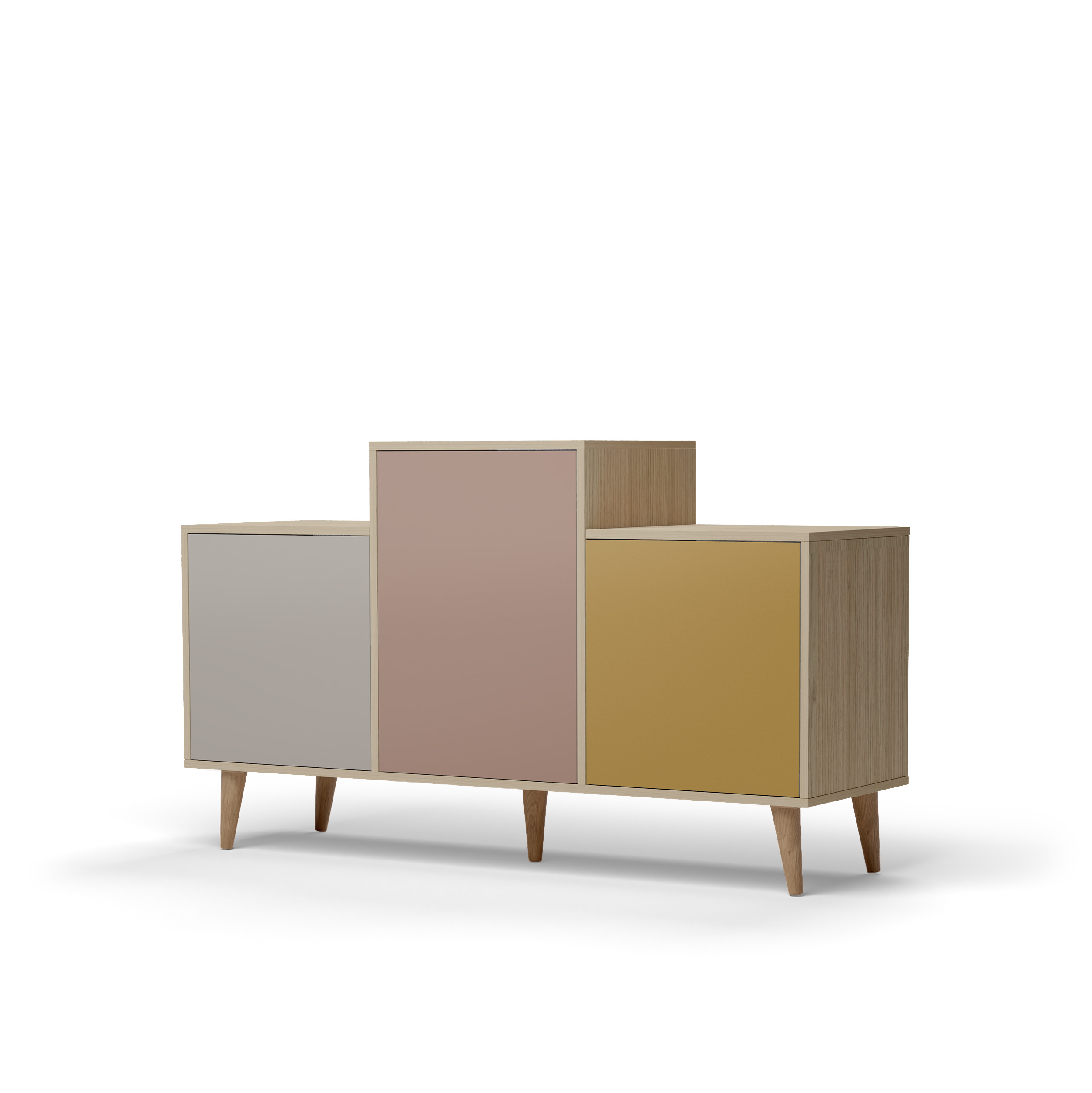 Buffet bois effet chêne clair, 3 portes multicolores L127,40xH74,5cm