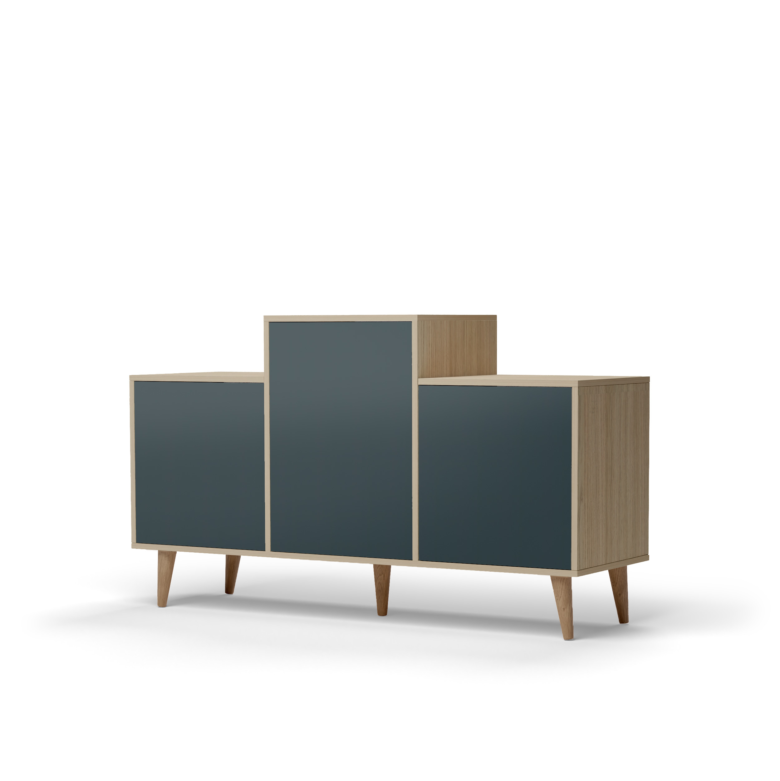 Buffet bois effet chêne clair, 3 portes vert tropical L127,40xH74,5cm