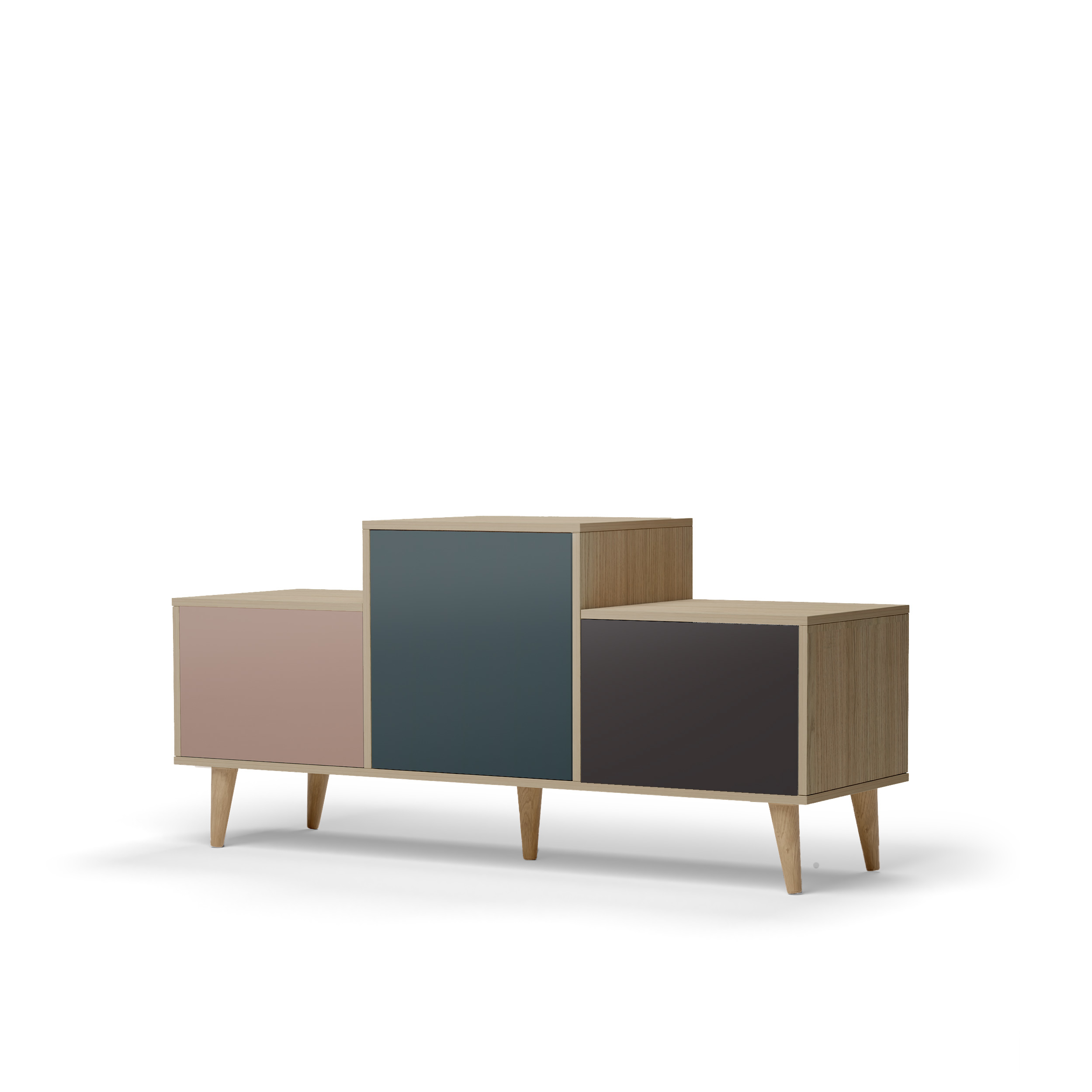 Buffet bois effet chêne clair, 3 portes multicolores L127,40xH60,5cm